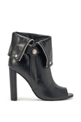 YANIX BLACK PU SILVER HARDWARE CHUNKY HEEL BOOTIE