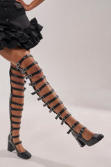 AKIRA GOLD YVETTE BLACK OVER THE KNEE MARY JANE BOOT