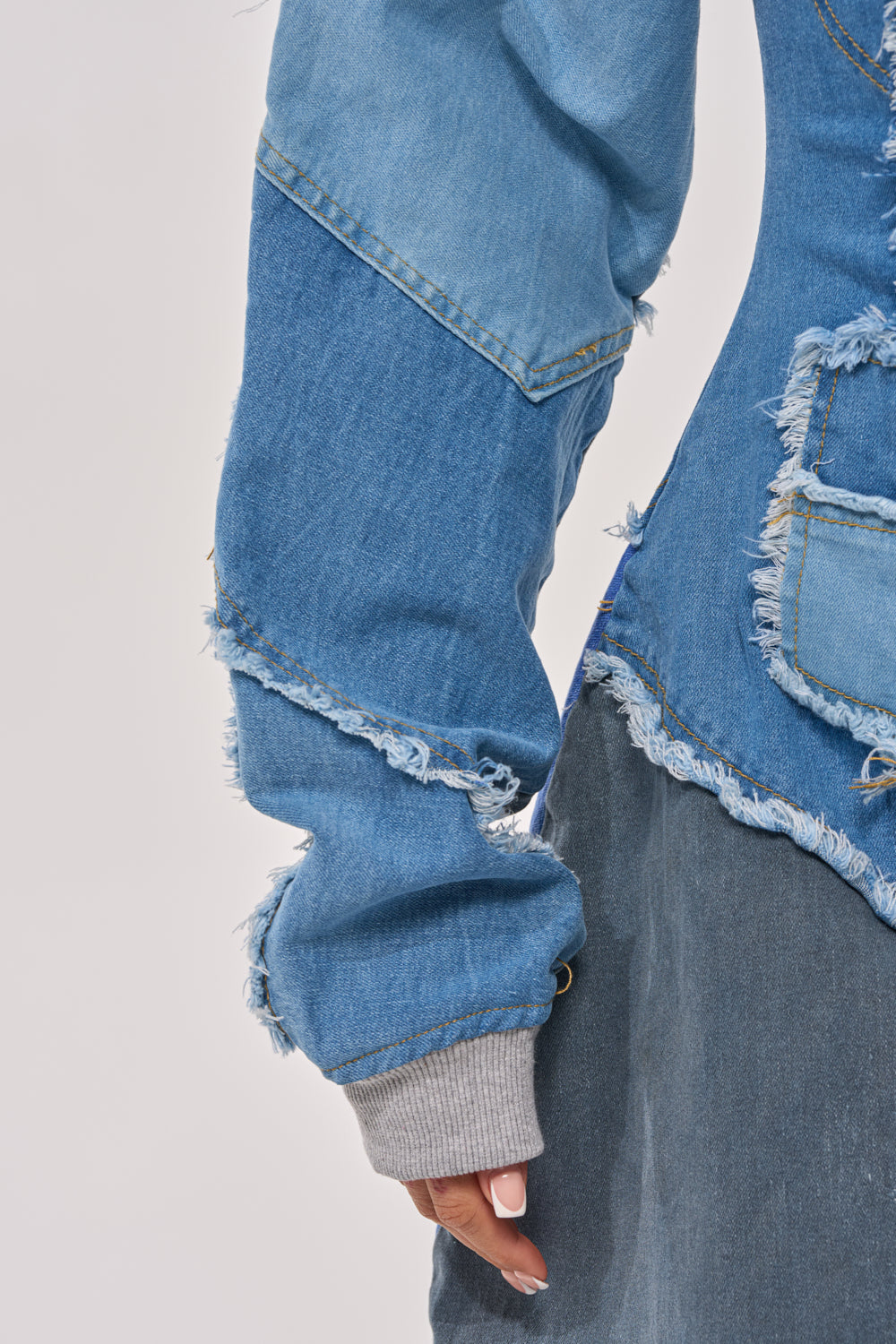 COMFY COZY JUMPSUIT IN DENIM PATCHWORK