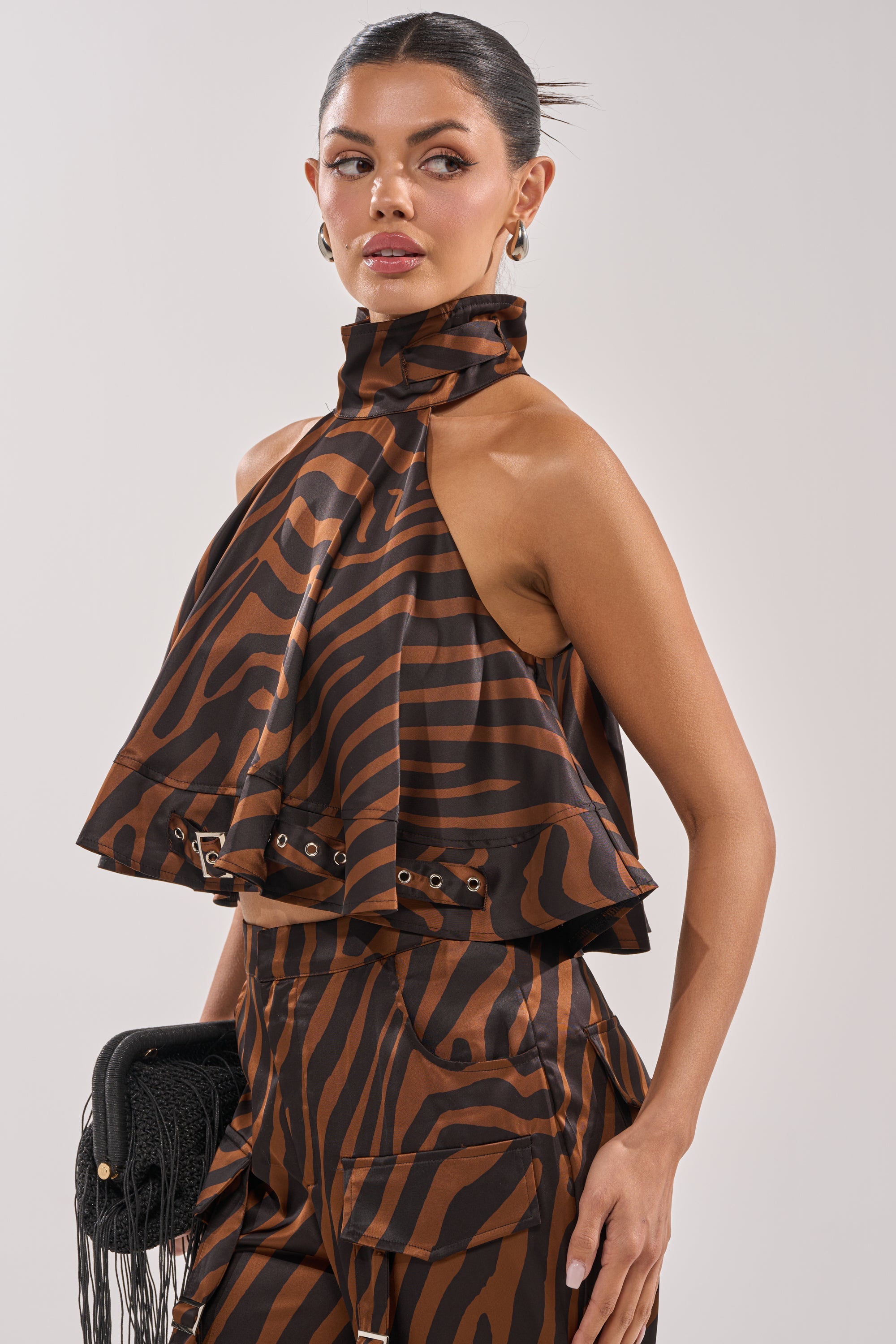 INTO THE WILD ZEBRA HALTER NECK BLOUSE