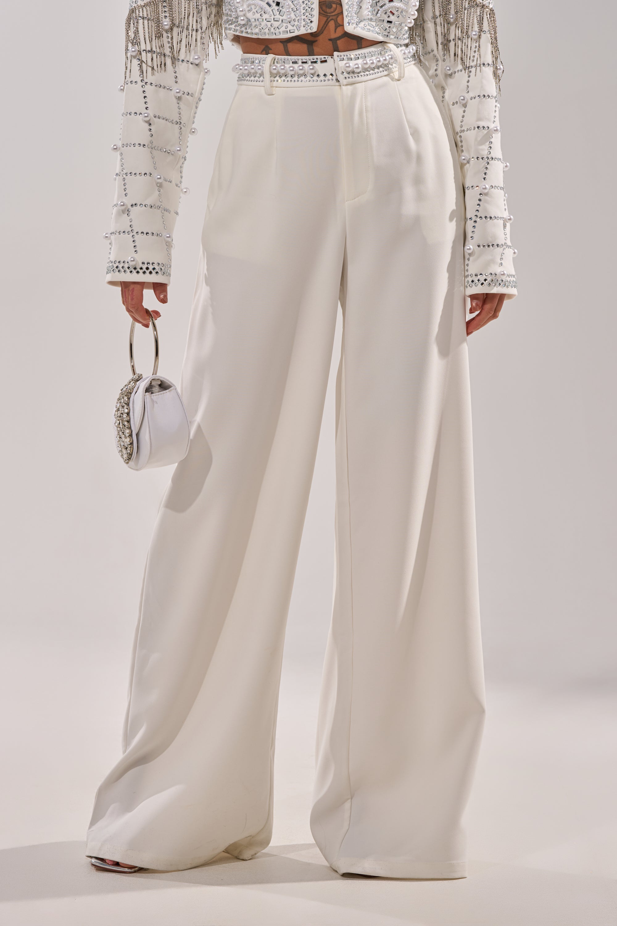 DIRTY MARTINI EMBELLISHED TROUSER IN WHITE