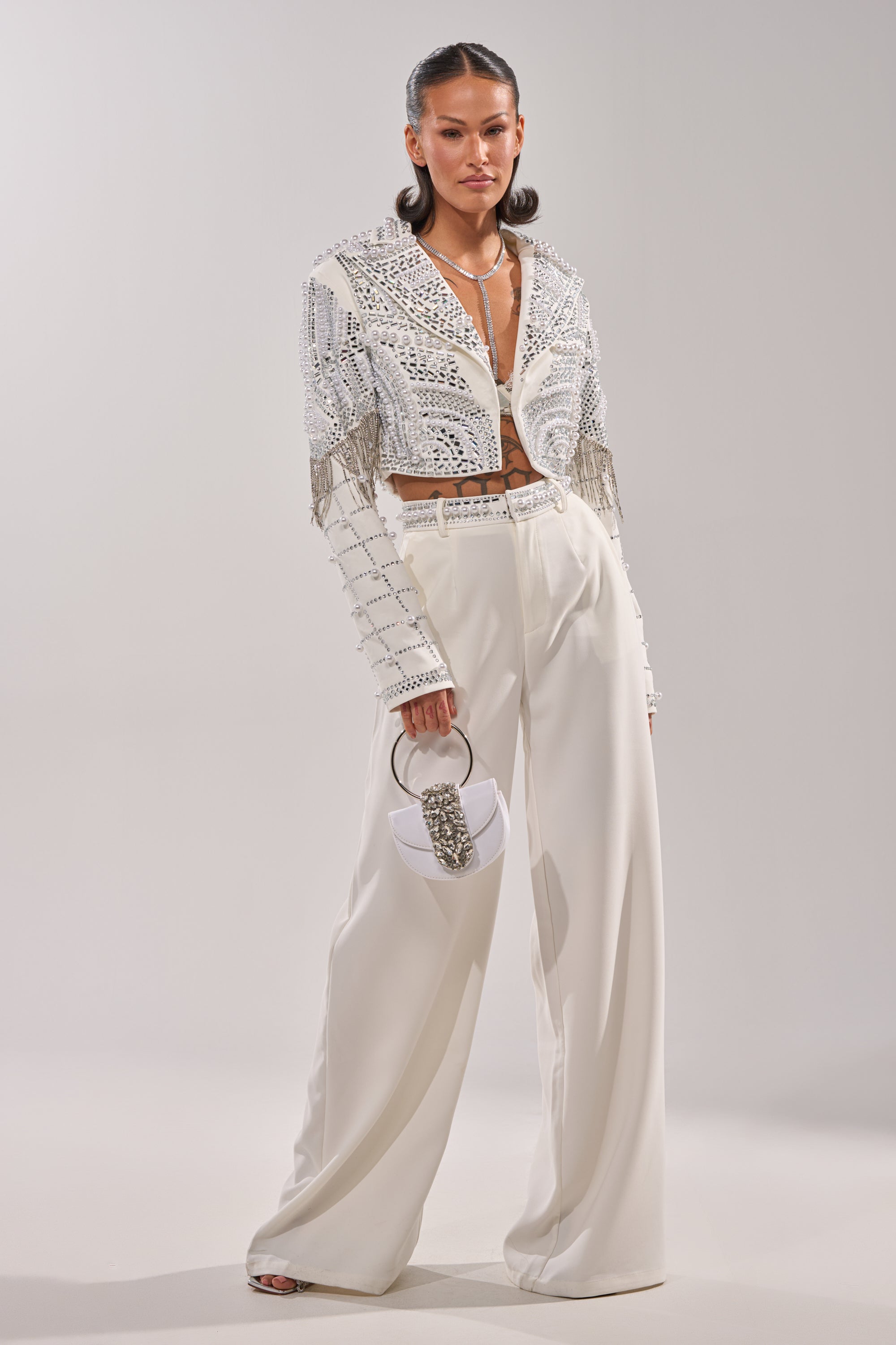 DIRTY MARTINI EMBELLISHED TROUSER IN WHITE