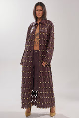 THE SNEAK PEEK STUDDED PU LONG CARDIGAN IN BURGUNDY