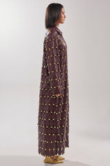 THE SNEAK PEEK STUDDED PU LONG CARDIGAN IN BURGUNDY