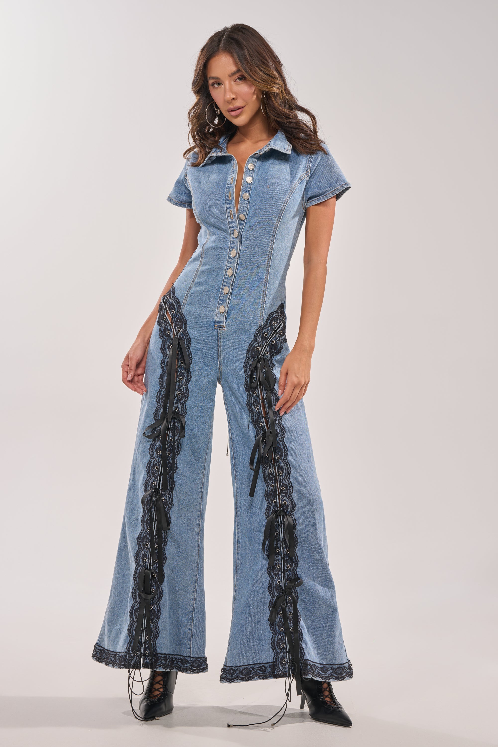 DIXIE LACE DENIM JUMPSUIT