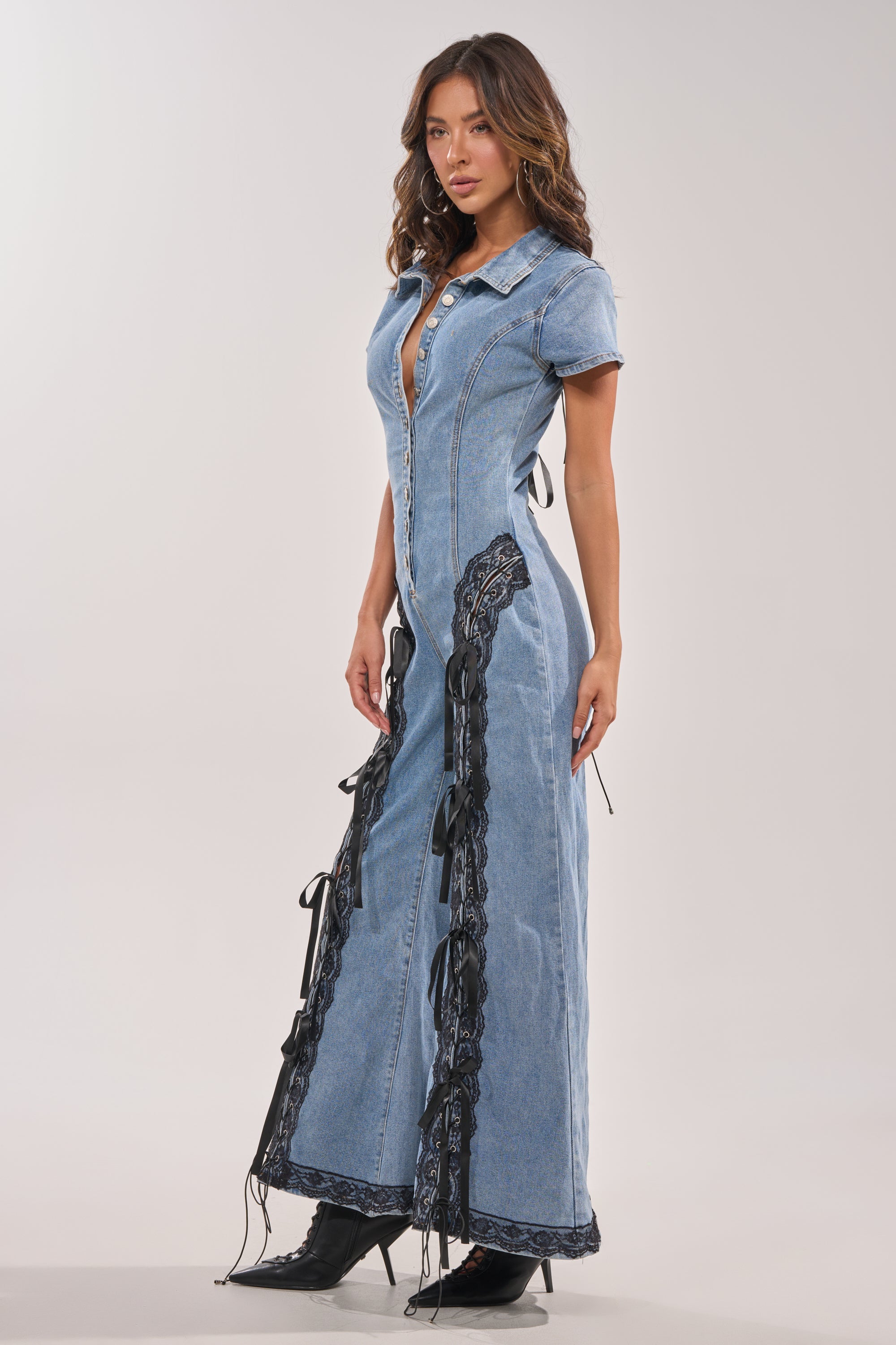 DIXIE LACE DENIM JUMPSUIT