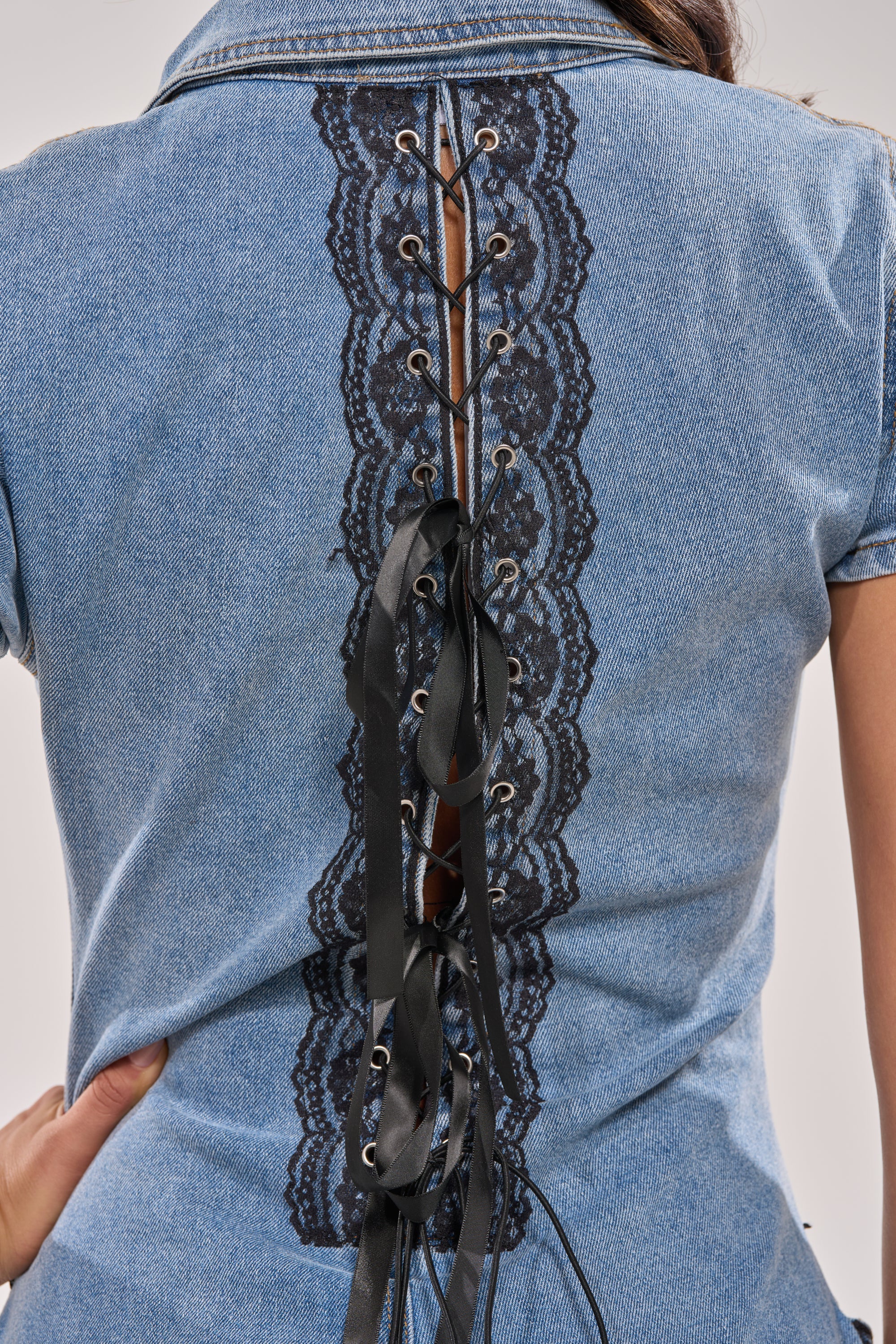 DIXIE LACE DENIM JUMPSUIT