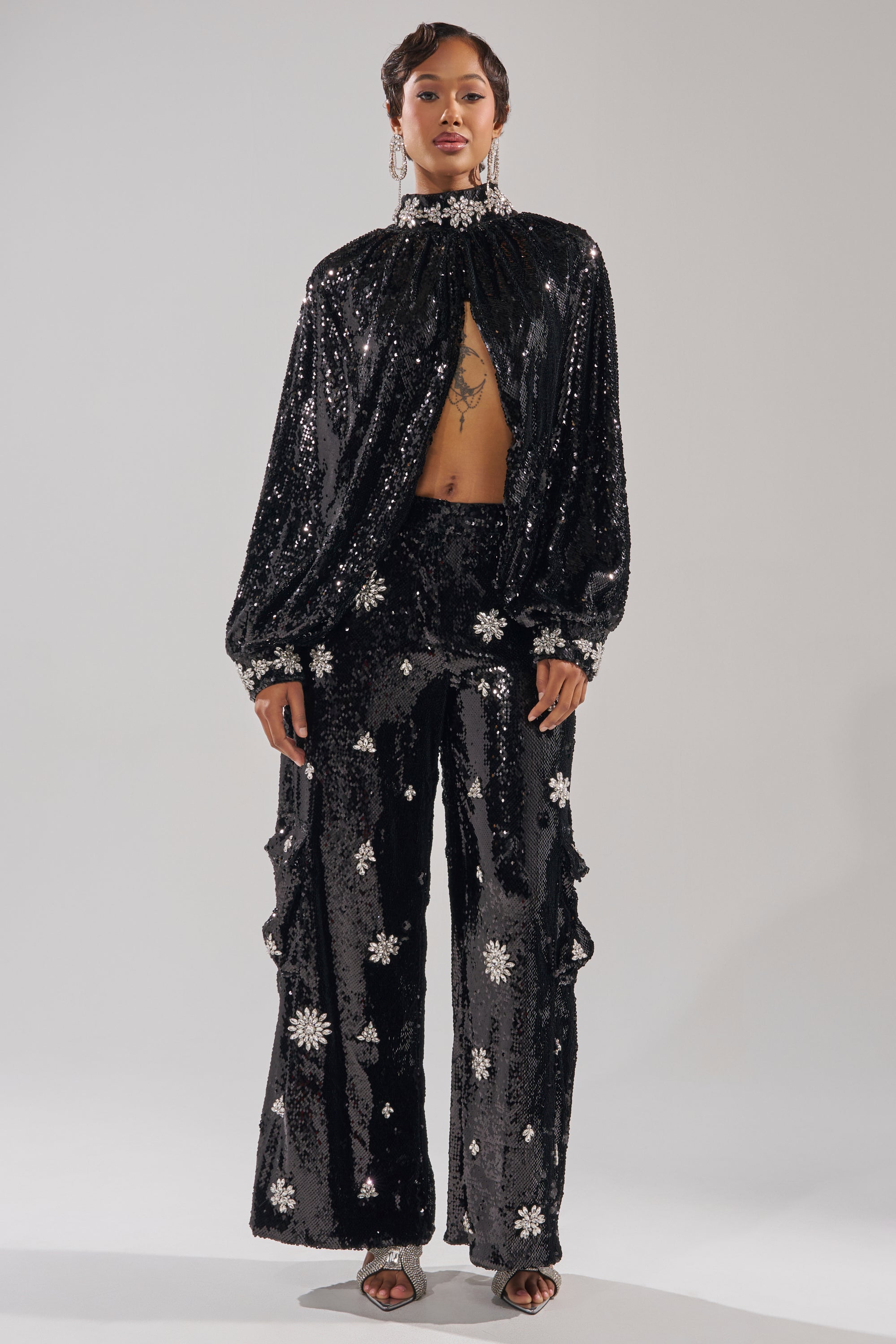 DAZZLING HOLIDAY SEQUIN WIDE LEG CARGO PANT