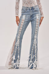 LOVE ME LIKE THAT LACE UP FLARE DENIM
