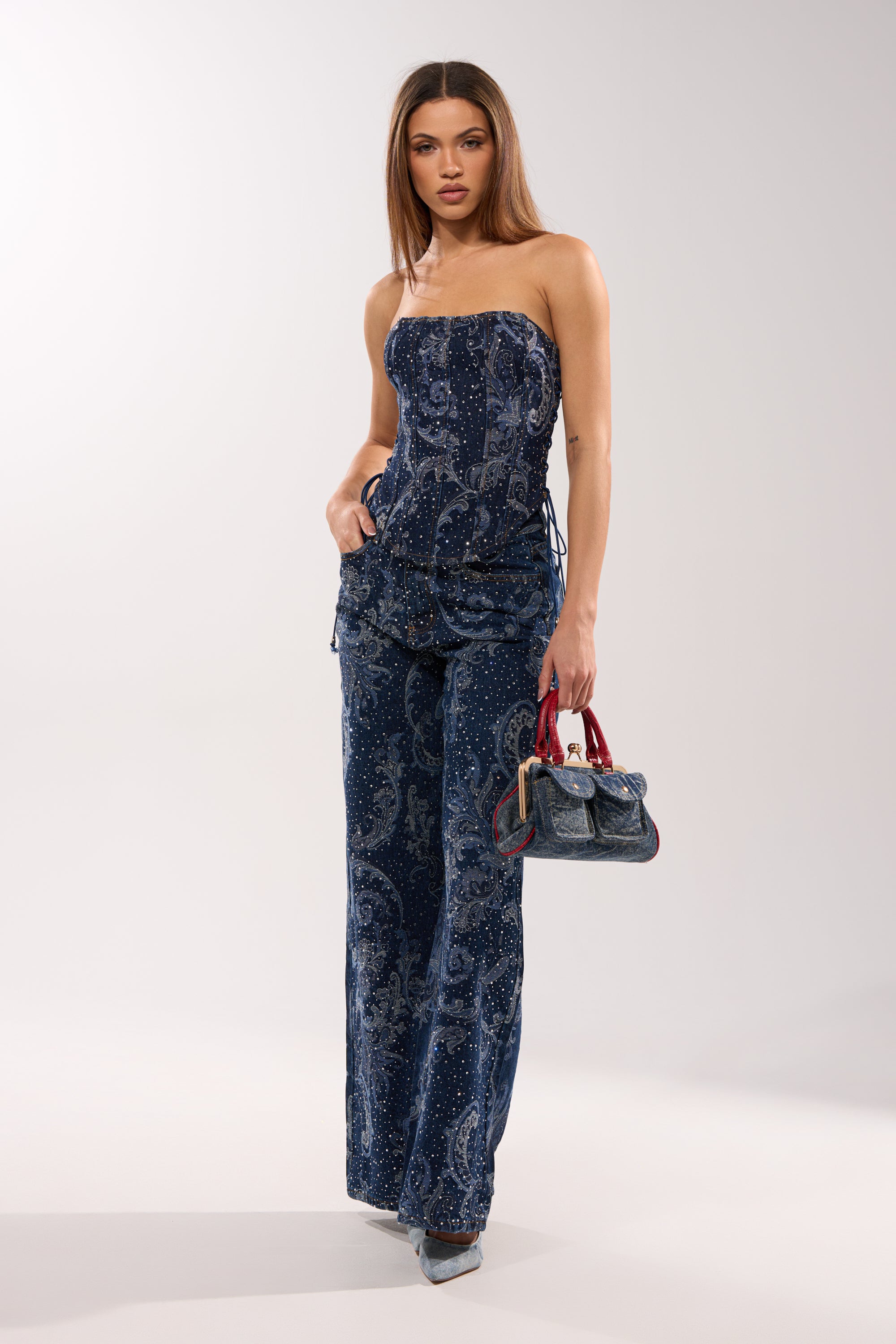 ELEVATED DENIM CORSET WITH RHINESTONES