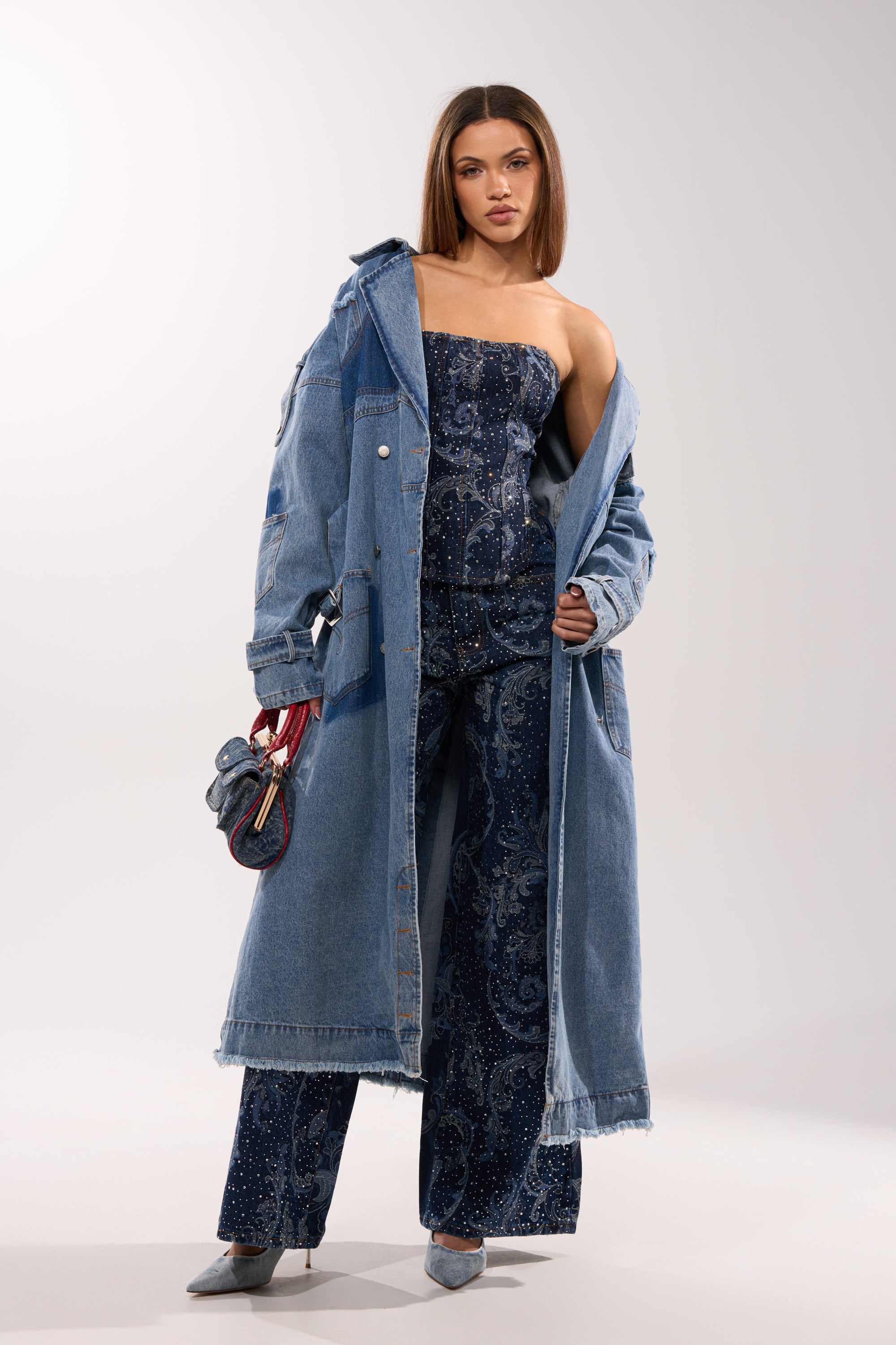 ELEVATED DENIM CORSET WITH RHINESTONES