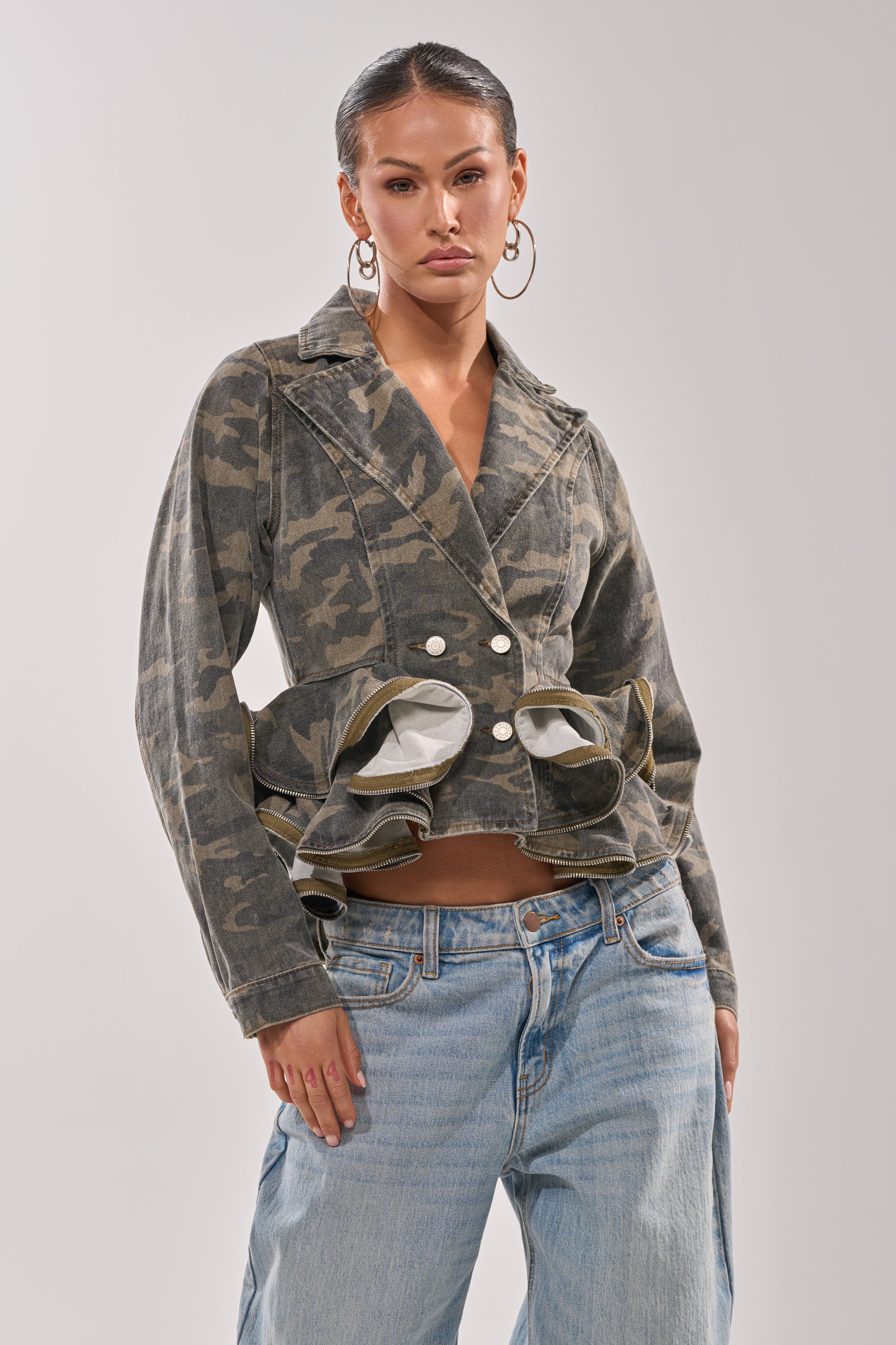 PEPLUM CAMO JACKET