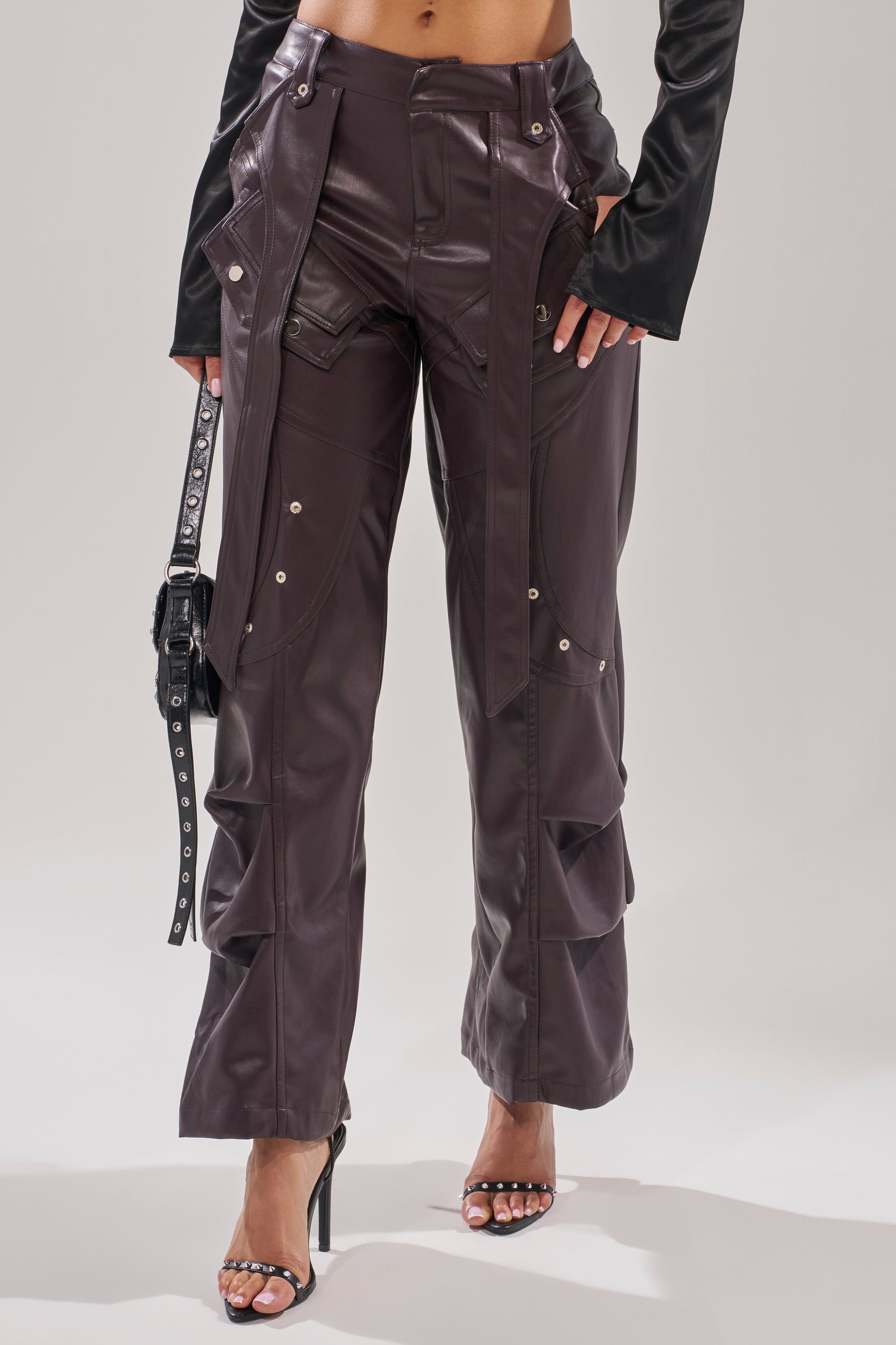 THE BEST PLUM FAUX LEATHER CARGO TROUSER