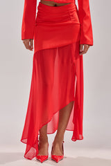 RED HOT ASYMMETRICAL MIDI SKIRT