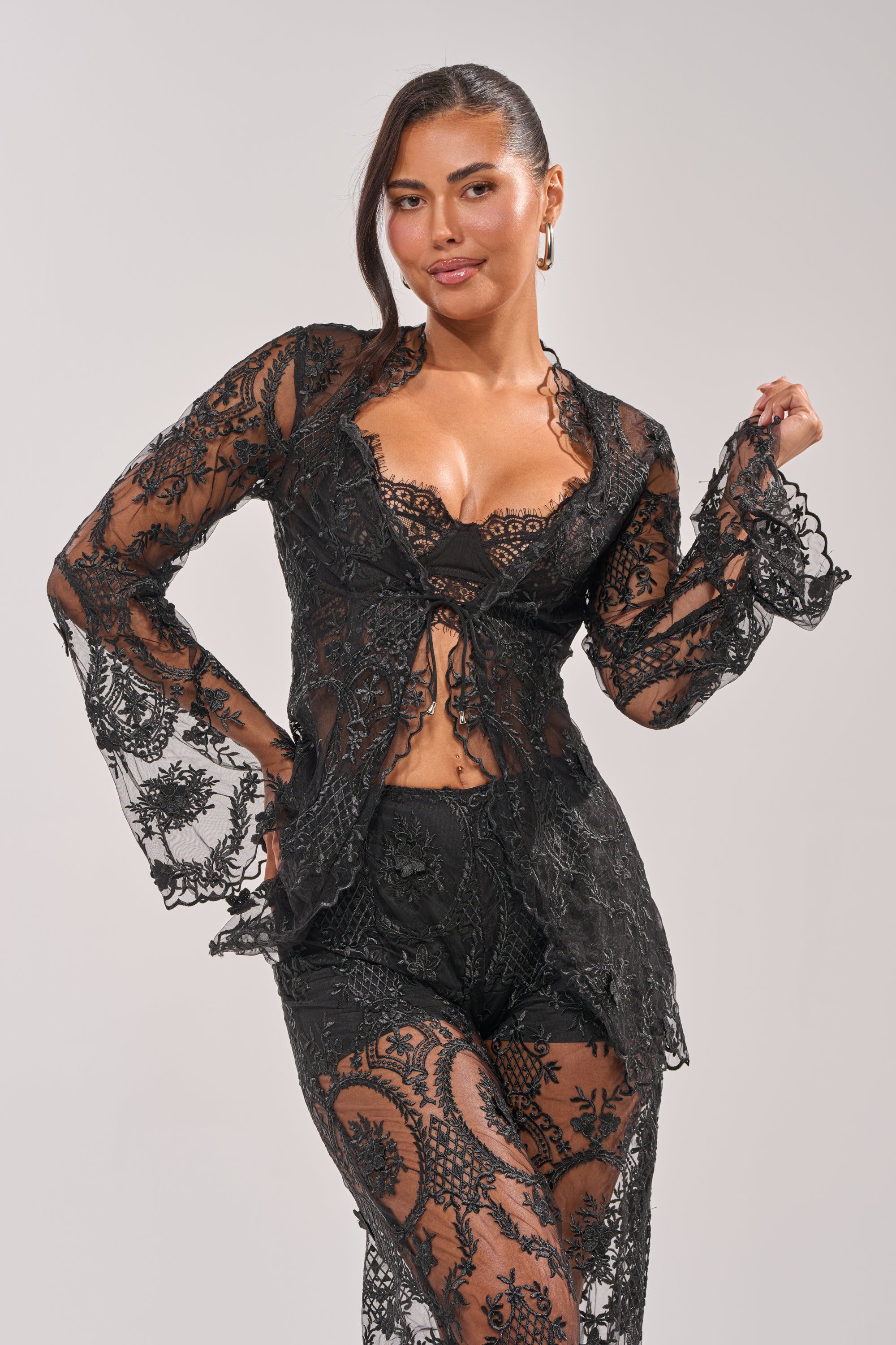SUPER LUXE LACE TIE-FRONT BLOUSE