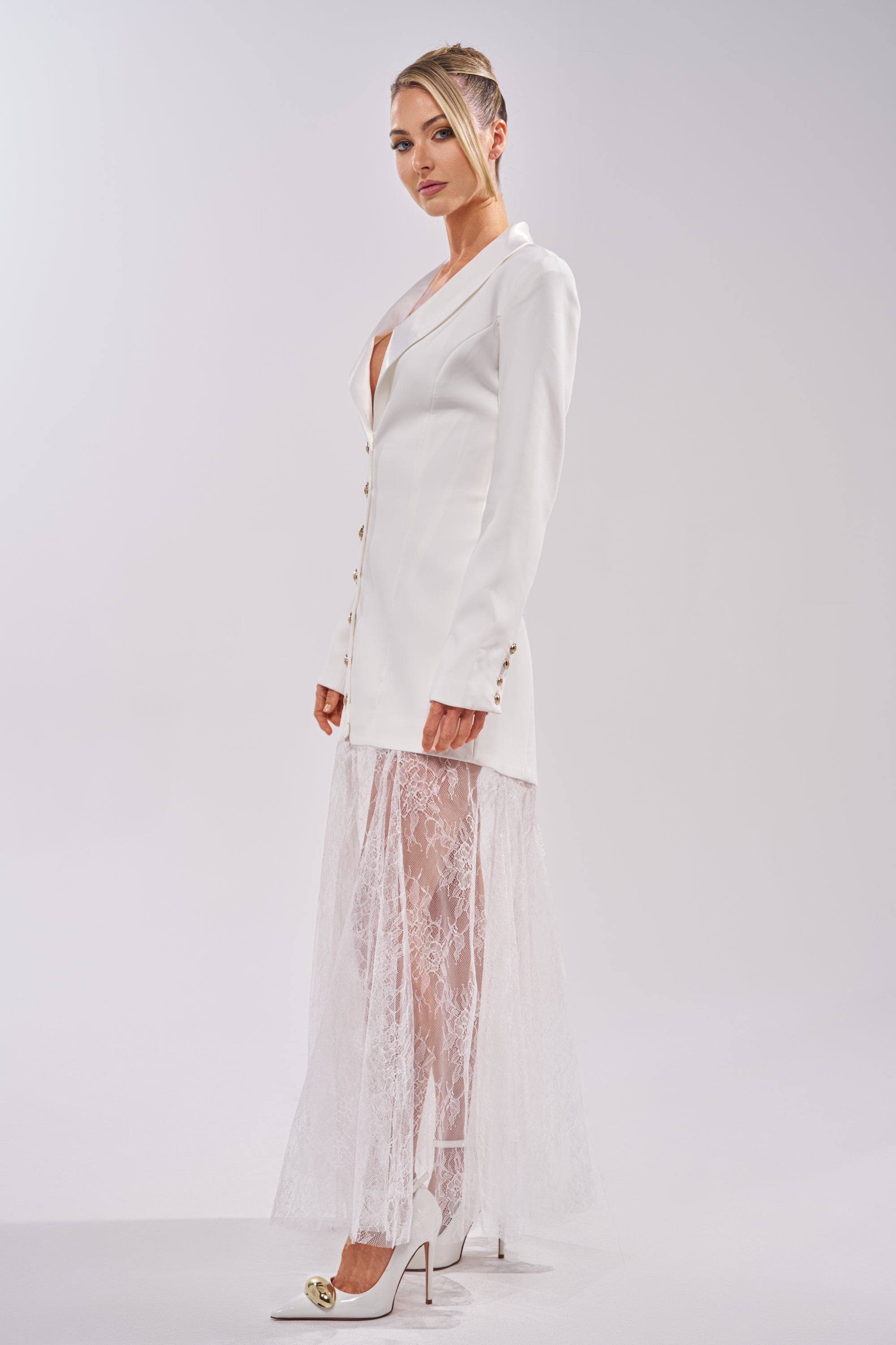 OK BOSS LADY BLAZER MAXI DRESS IN WHITE