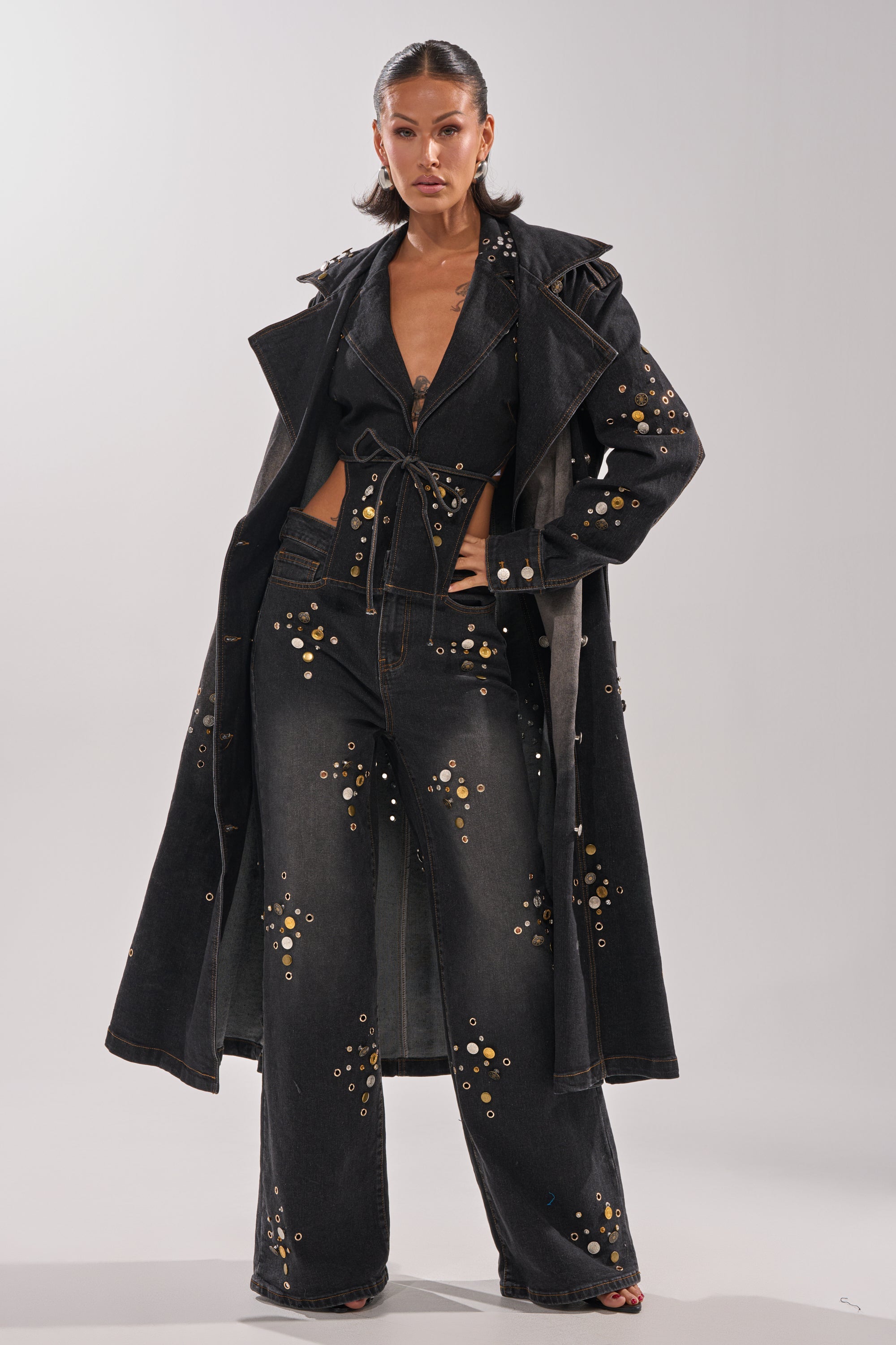 SPACE AND TIME STUDDED DENIM