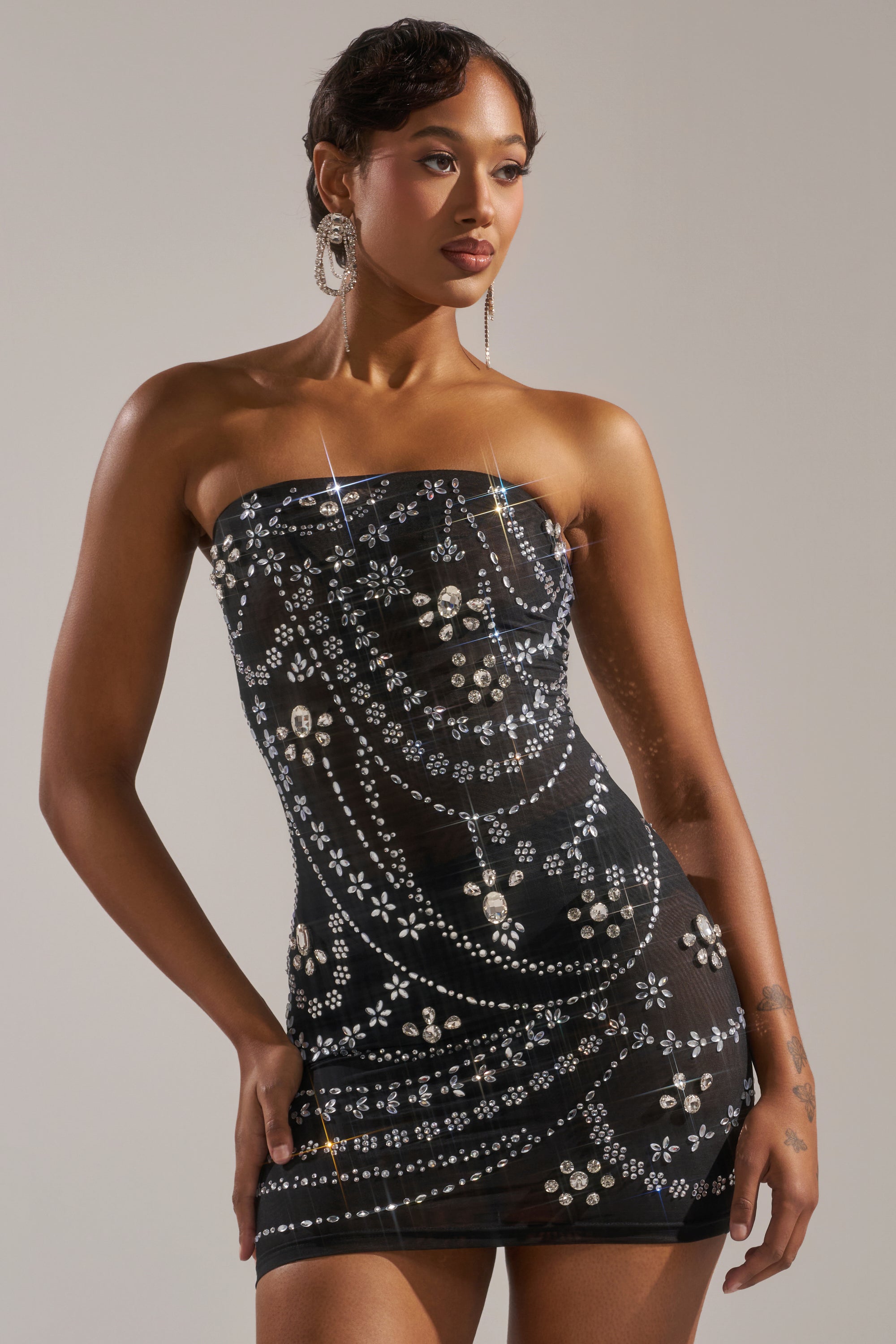 JEWELED UP TWO-PIECE RHINESTONE MINI DRESS