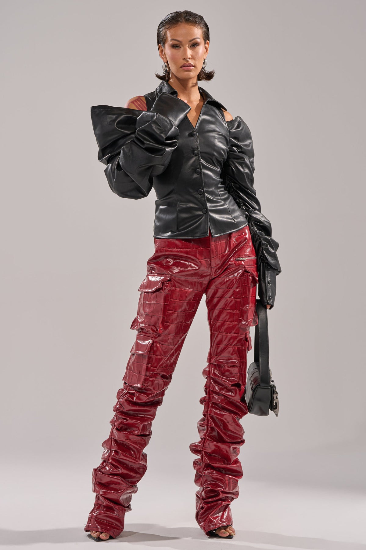 STRAIGHT TO THE POINT STACKED FAUX LEATHER TROUSER