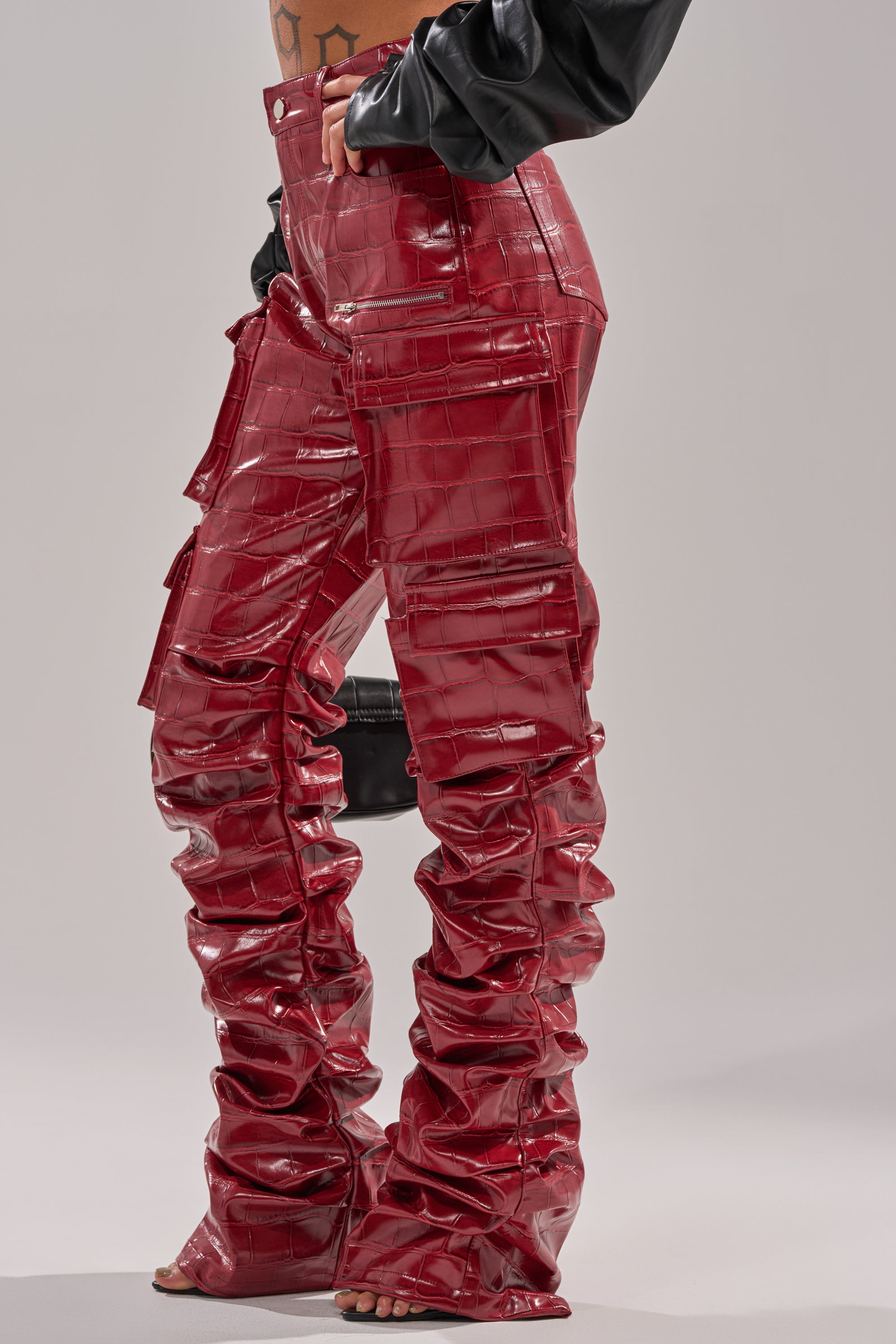 STRAIGHT TO THE POINT STACKED FAUX LEATHER TROUSER