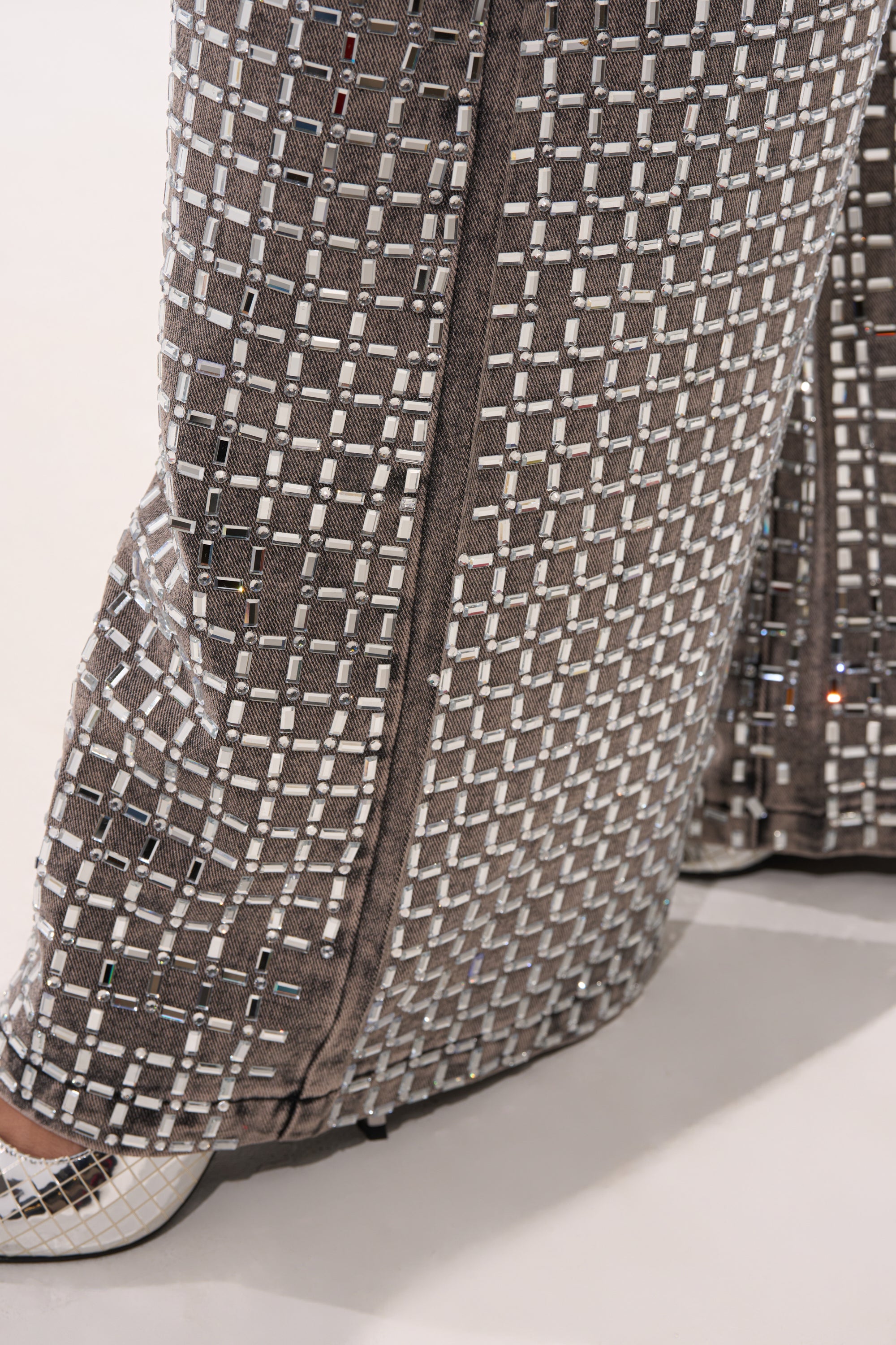 PICK N CHOOSE RHINESTONE WIDE LEG DENIM IN GREY