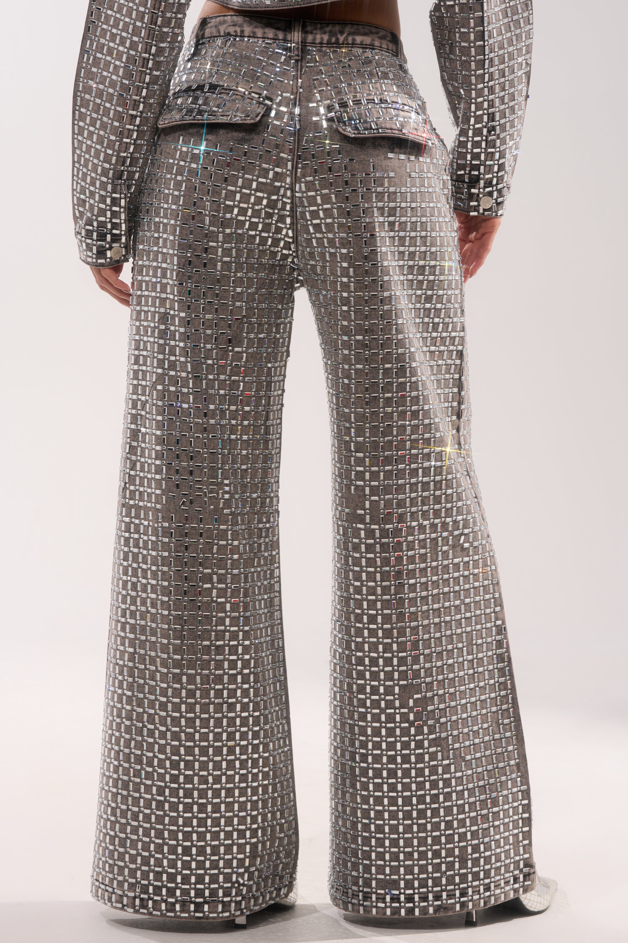 PICK N CHOOSE RHINESTONE WIDE LEG DENIM IN GREY