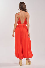 VACATIONING PLEATED JUMPSUIT IN ORANGE