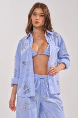 SWEET DREAMS RHINESTONE POPLIN BUTTONDOWN
