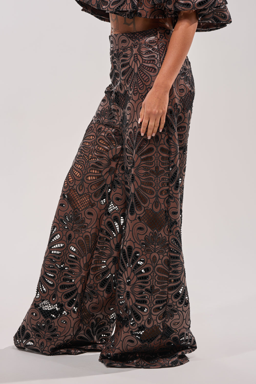 LENA LACE AND PU RELAXED PANT