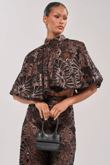 LENA LACE AND PU BLOUSE
