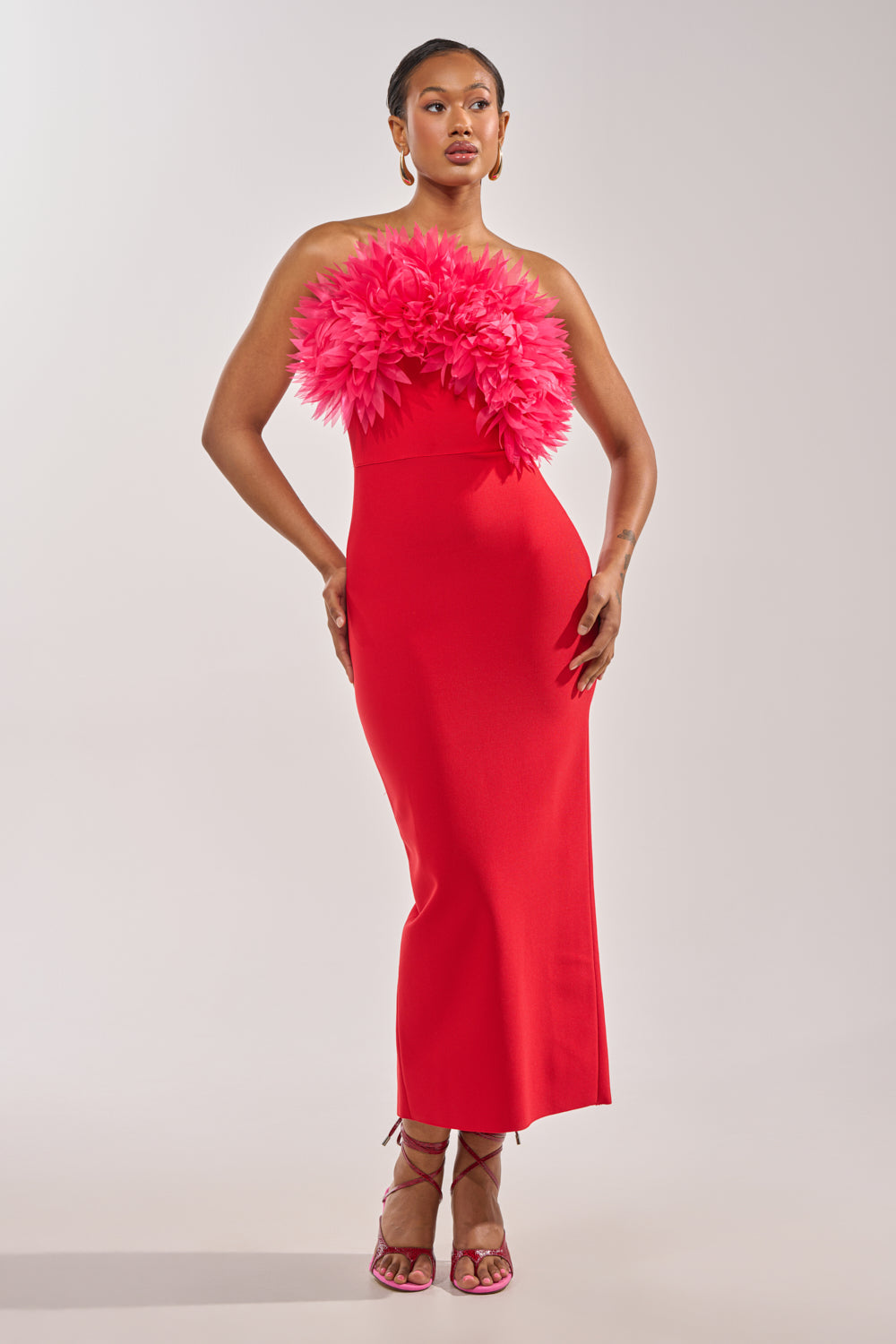 HEART ON MY SLEEVE BANDAGE MIDI DRESS