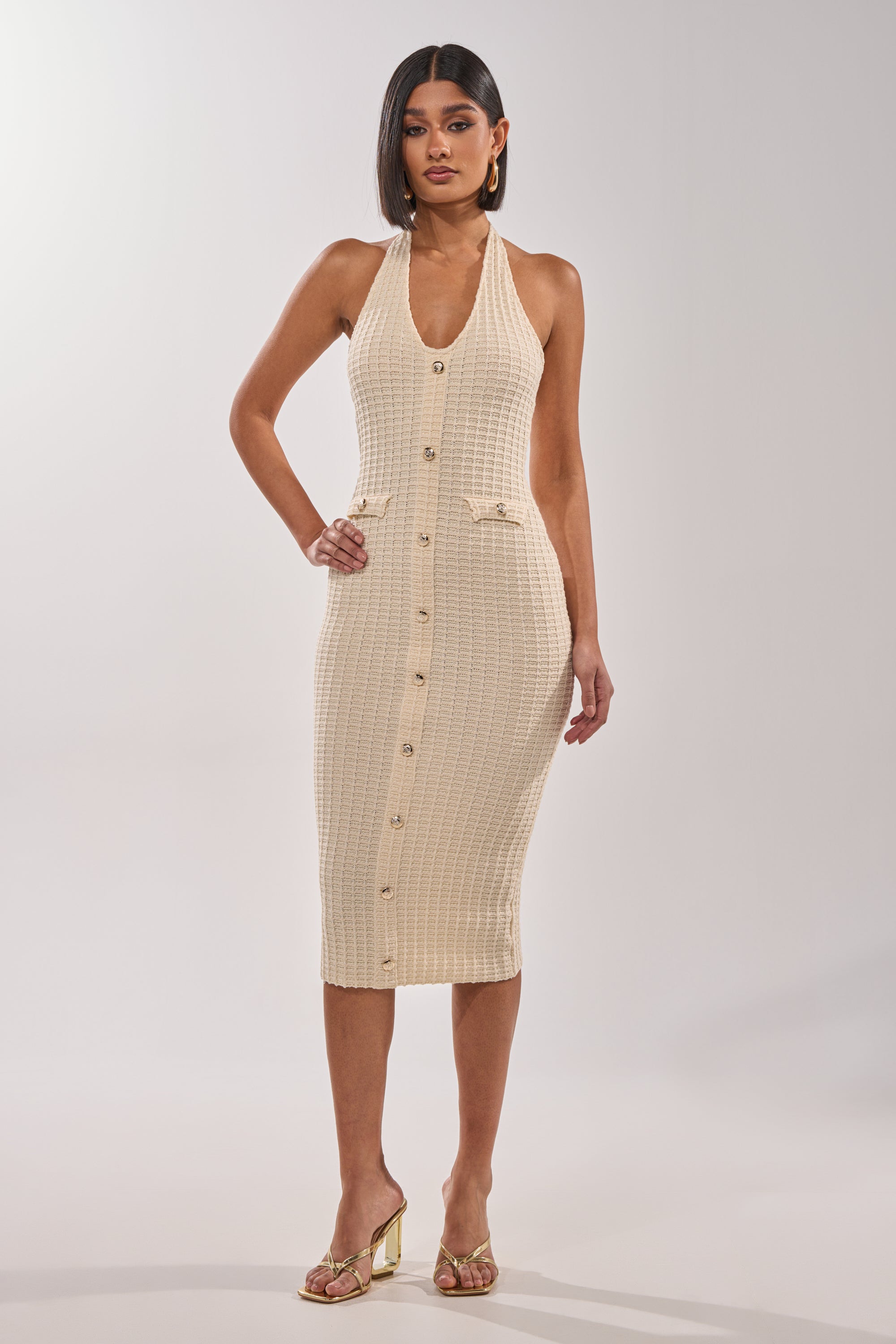 BUTTONED DOWN BADDIE MIDI DRESS IN WHITE