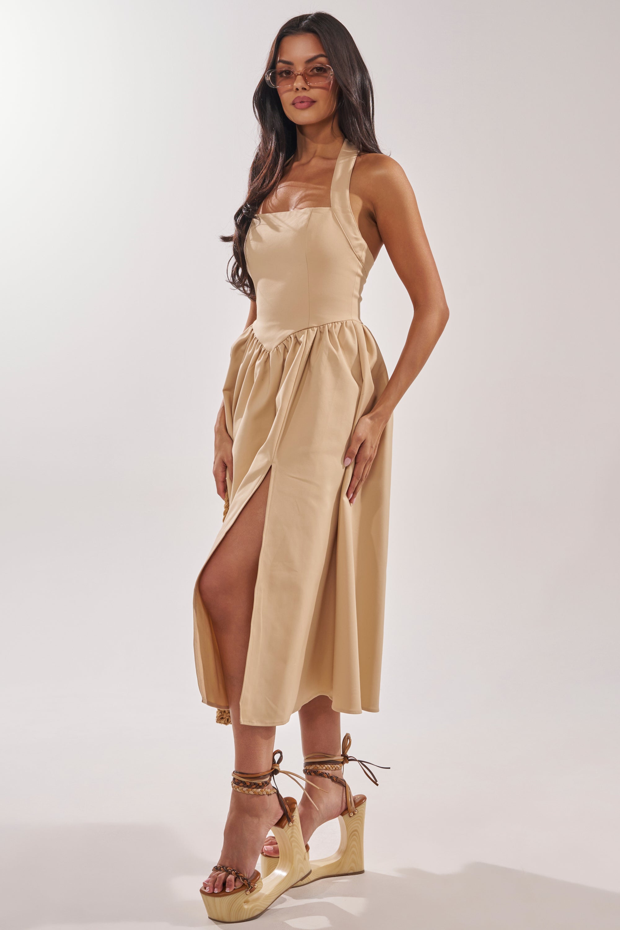 SWEET SOFIE HALTER MIDI DRESS