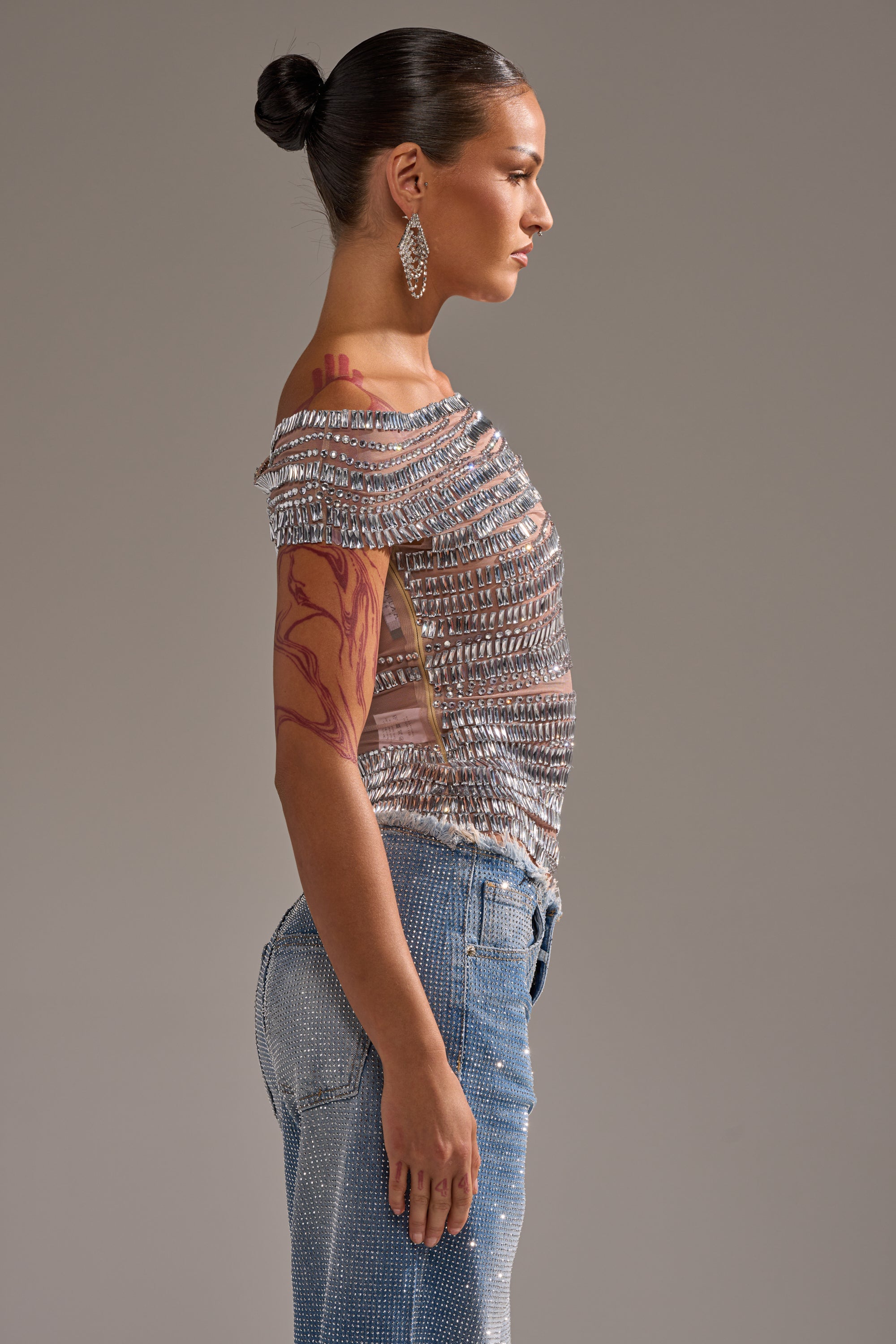 SHINE LIKE A DIAMOND RHINESTONE MESH BLOUSE