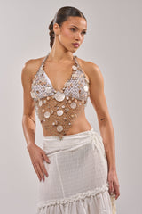 SALLY SELLS SEASHELLS CROCHET HALTER TOP