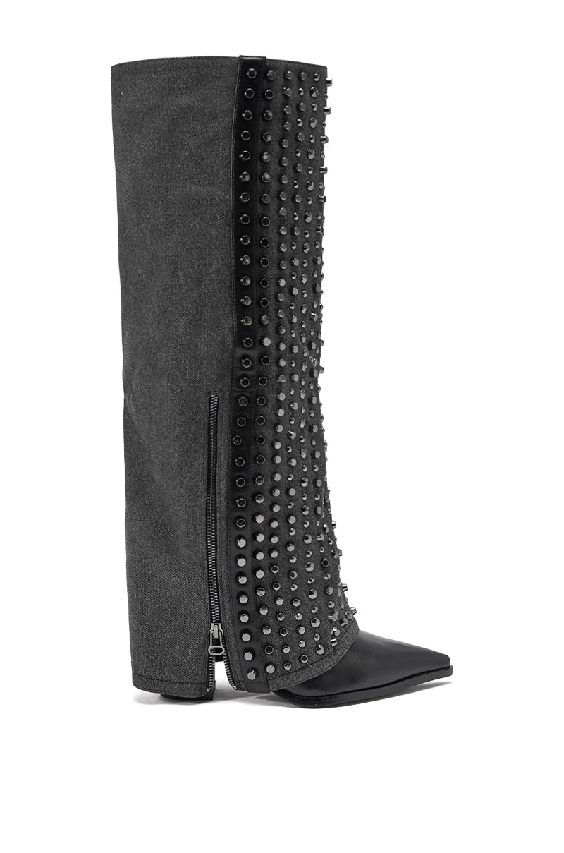 AZALEA WANG AGUSTUE BLACK STUDDED WESTERN BOOT