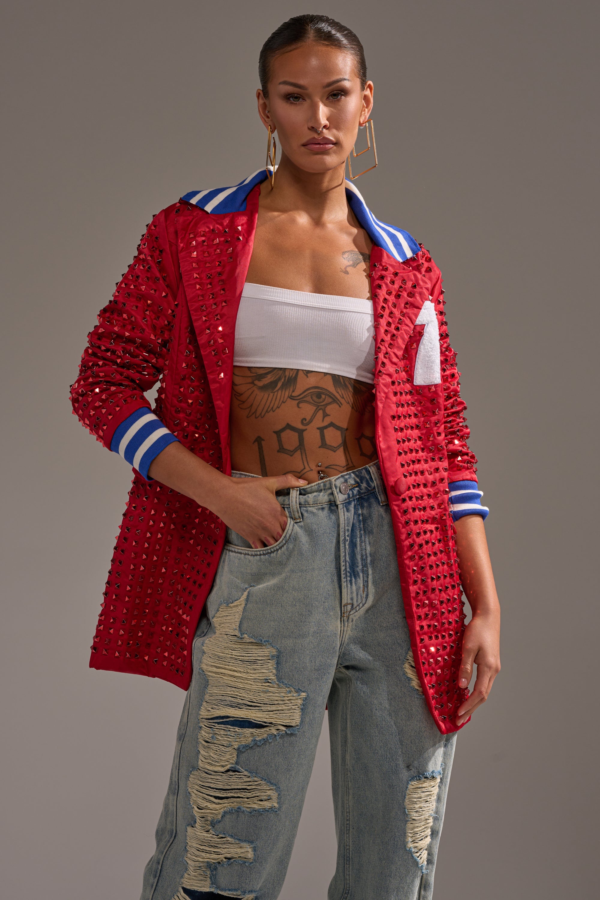 FIRST ROUND DRAFT PICK STUDDED BLAZER IN RED