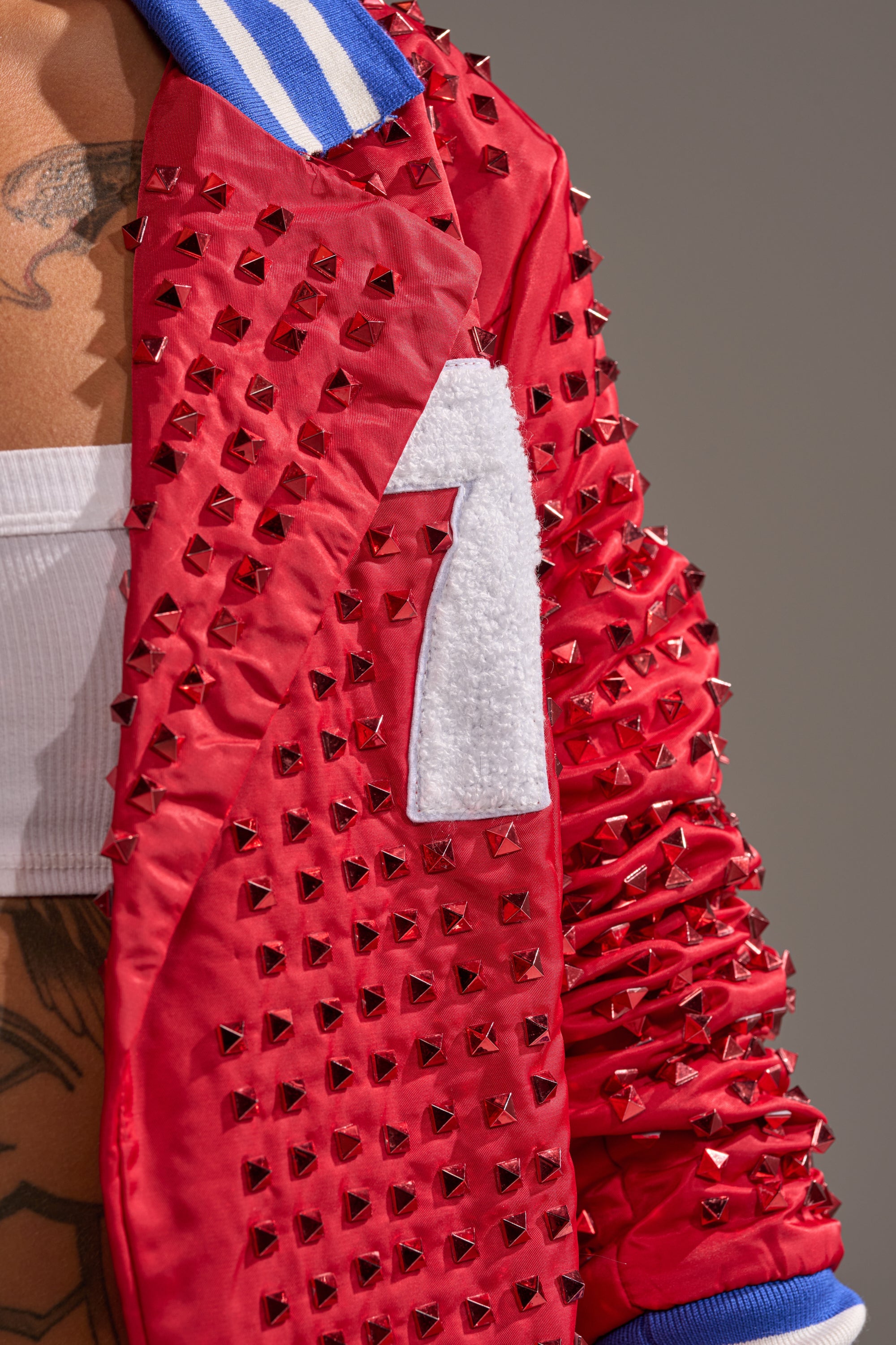 FIRST ROUND DRAFT PICK STUDDED BLAZER IN RED