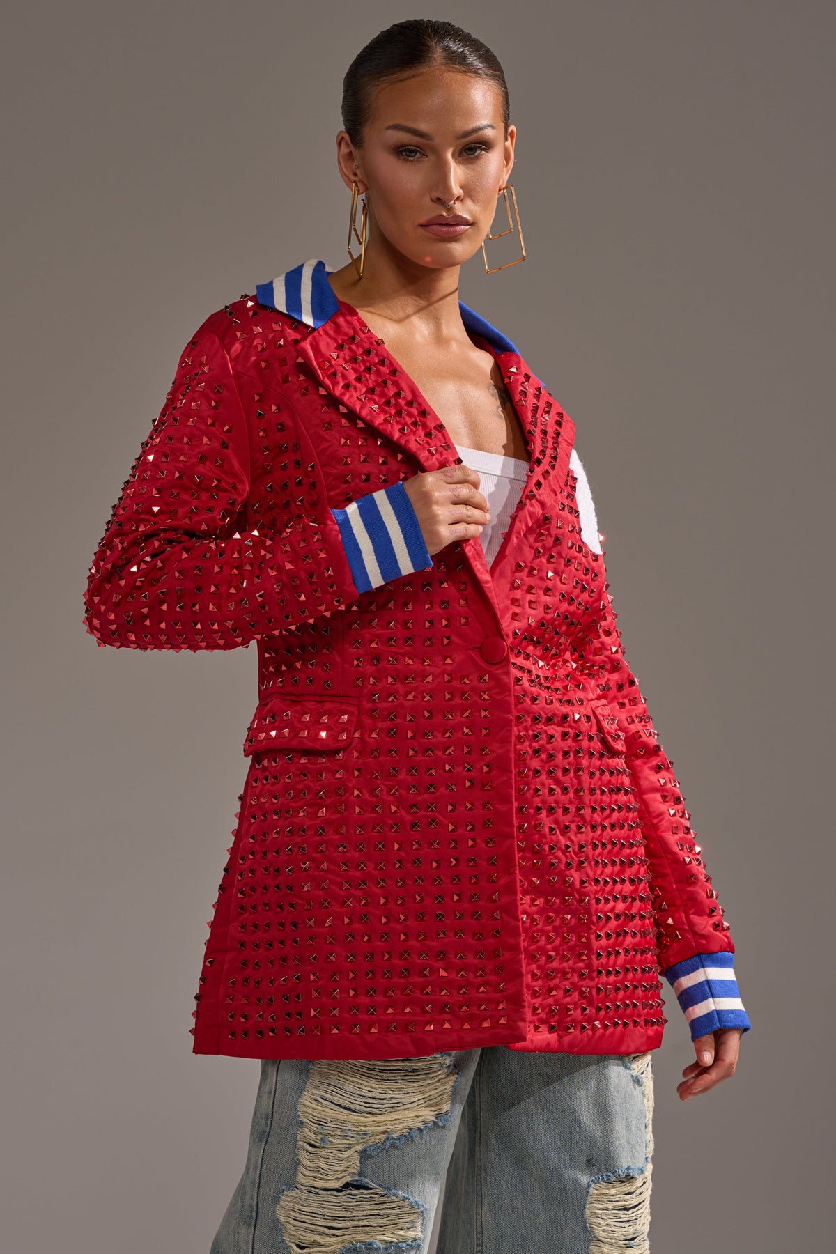 FIRST ROUND DRAFT PICK STUDDED BLAZER IN RED
