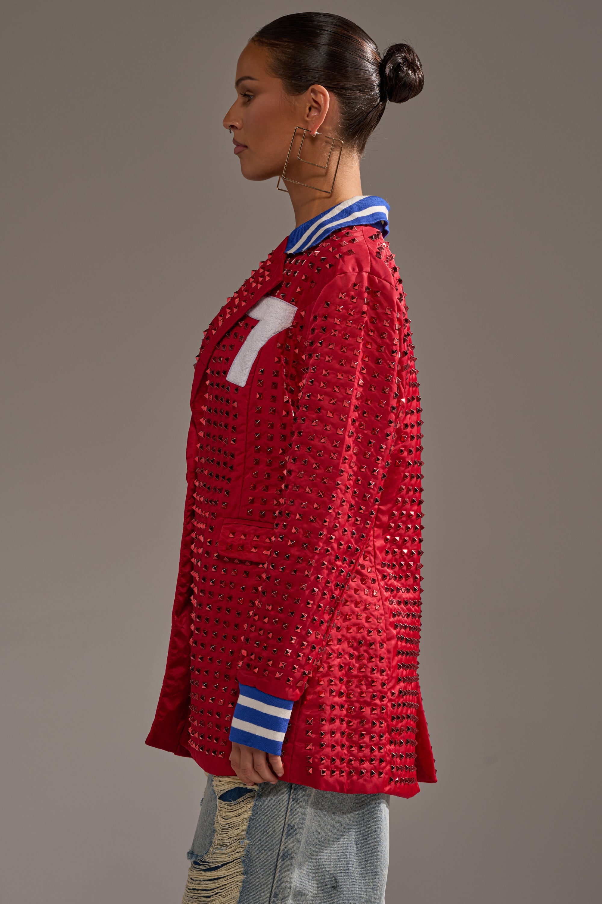FIRST ROUND DRAFT PICK STUDDED BLAZER IN RED
