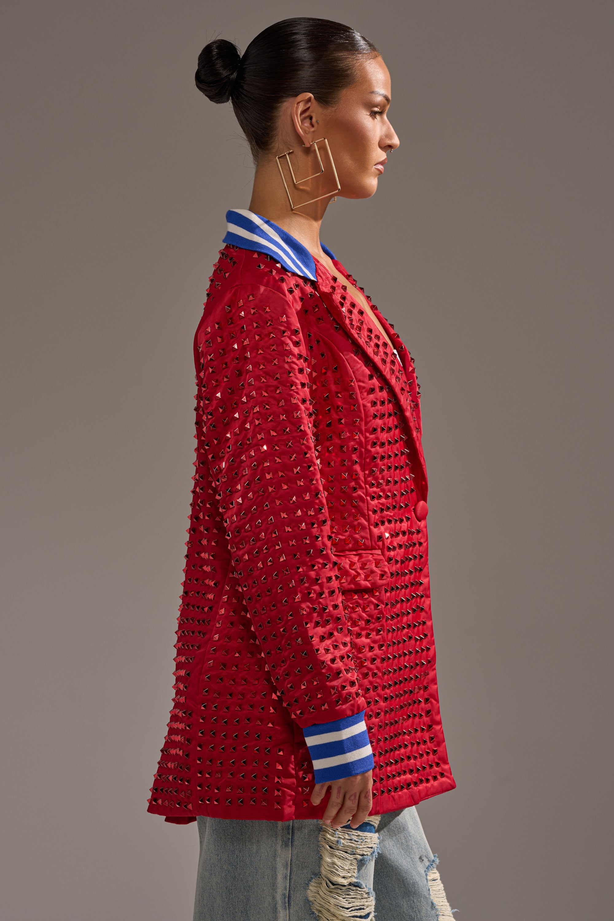 FIRST ROUND DRAFT PICK STUDDED BLAZER IN RED