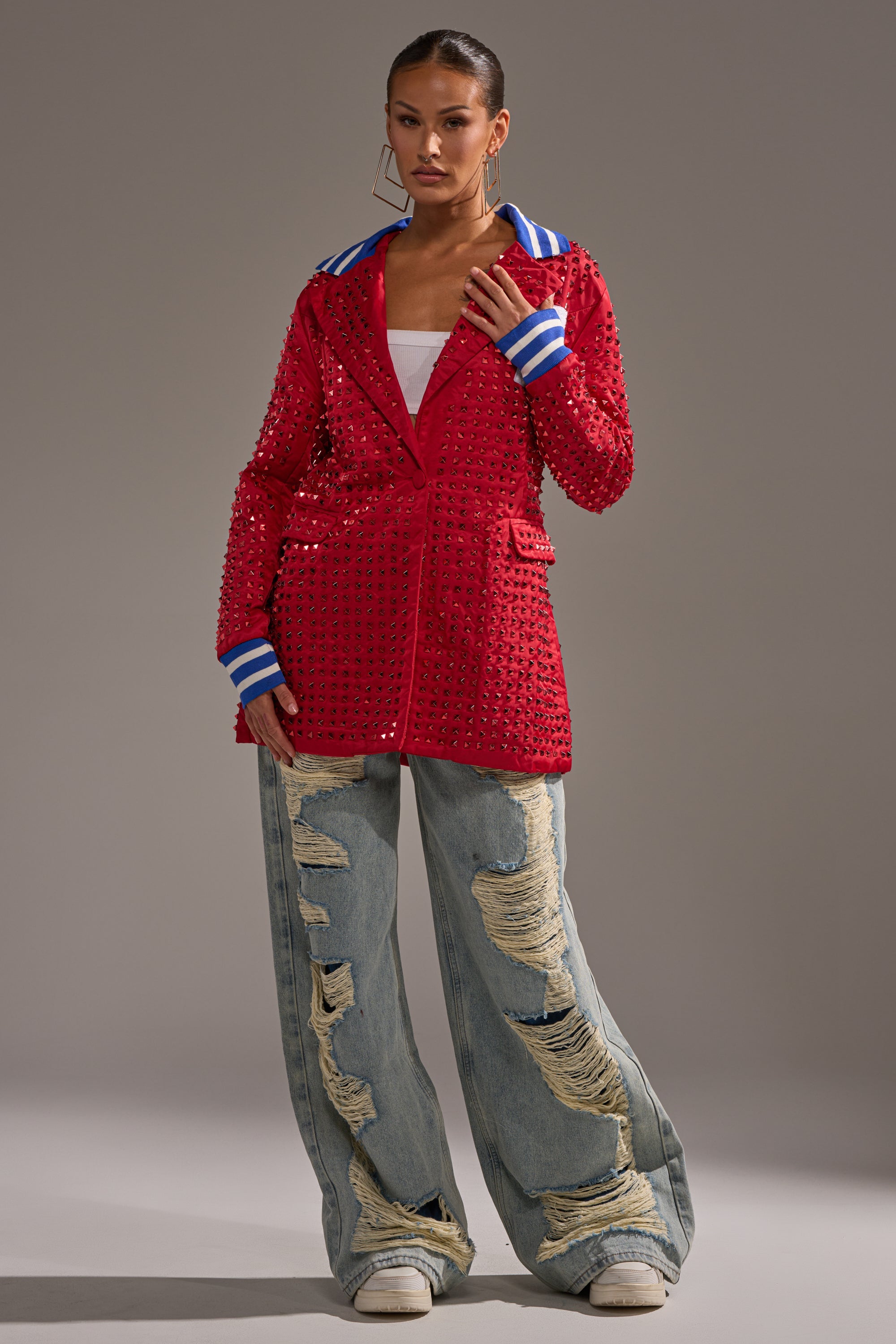 FIRST ROUND DRAFT PICK STUDDED BLAZER IN RED