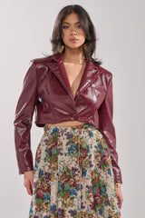 PENNY CROPPED FAUX LEATHER BLAZER