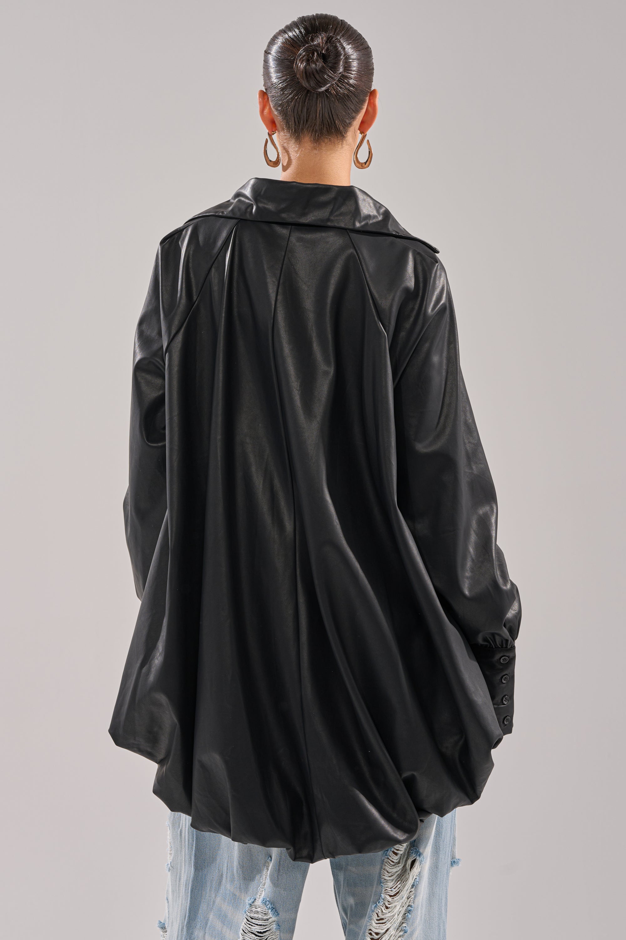 NEW ATTITUDE FAUX LEATHER HI-LOW BLOUSE