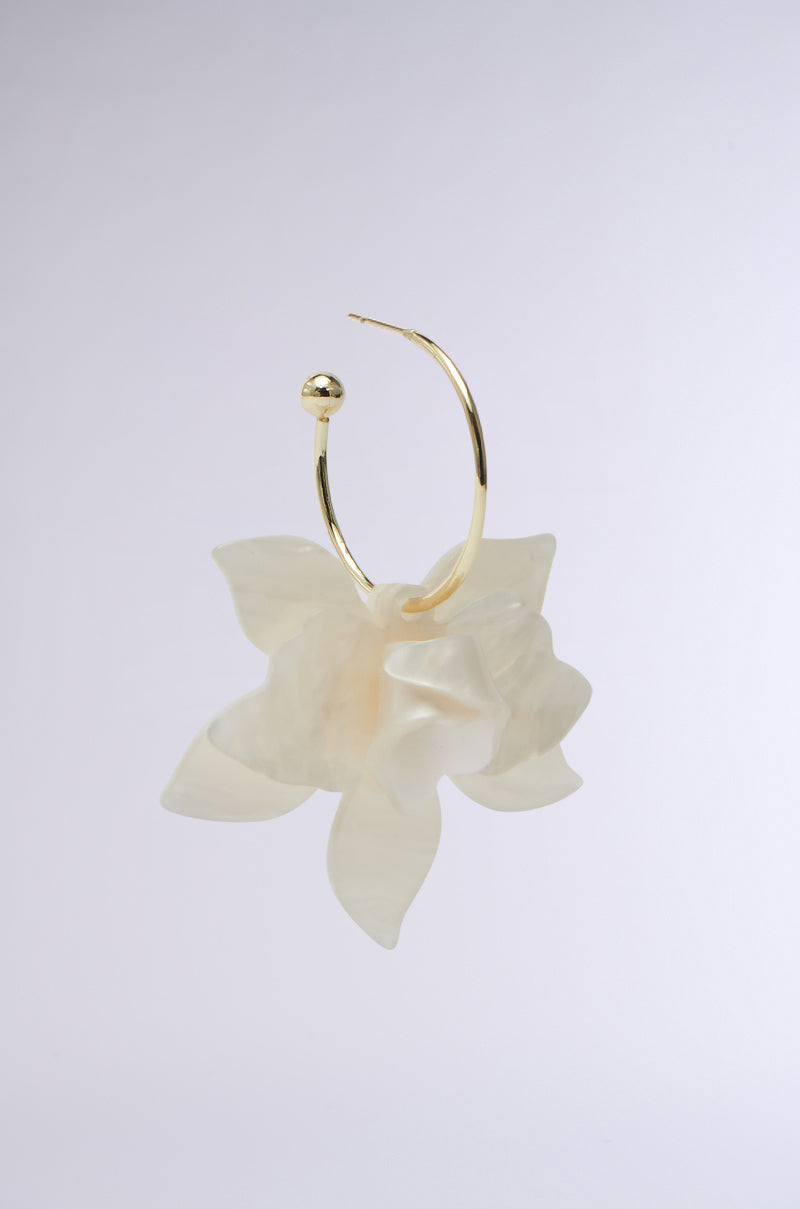 WHITE FLORAL HOOP EARRING