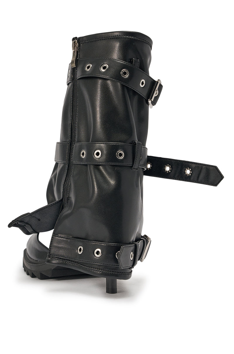 AZALEA WANG AMES BLACK PU HARDWARE EMBELLISHED STILETTO BOOTIE