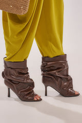 AZALEA WANG APEX BROWN SLOUCHY OPEN TOE BOOTIE