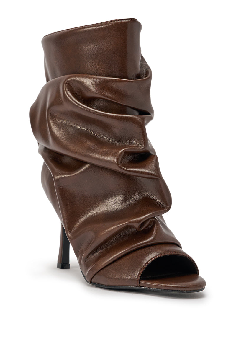 AZALEA WANG APEX BROWN SLOUCHY OPEN TOE BOOTIE