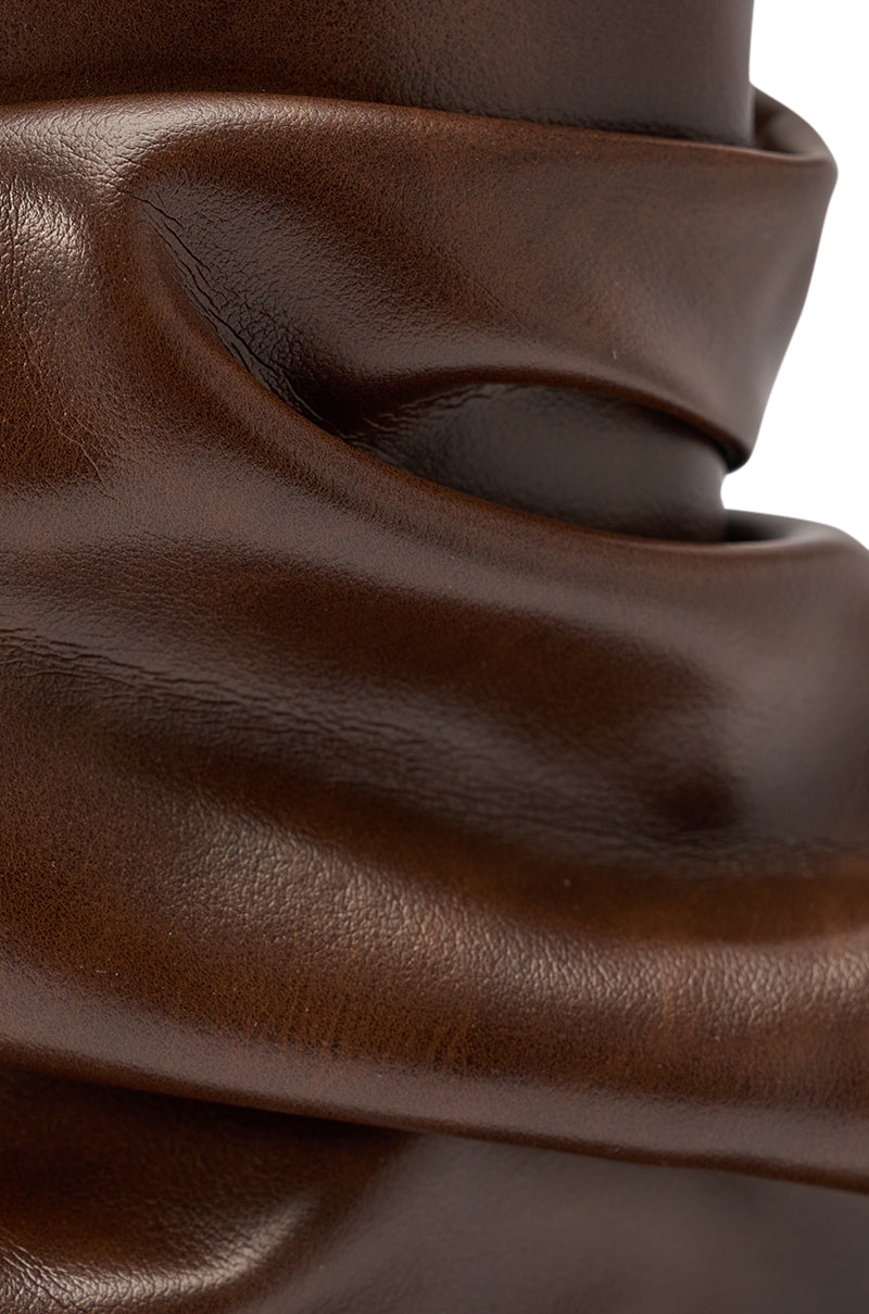 AZALEA WANG APEX BROWN SLOUCHY OPEN TOE BOOTIE