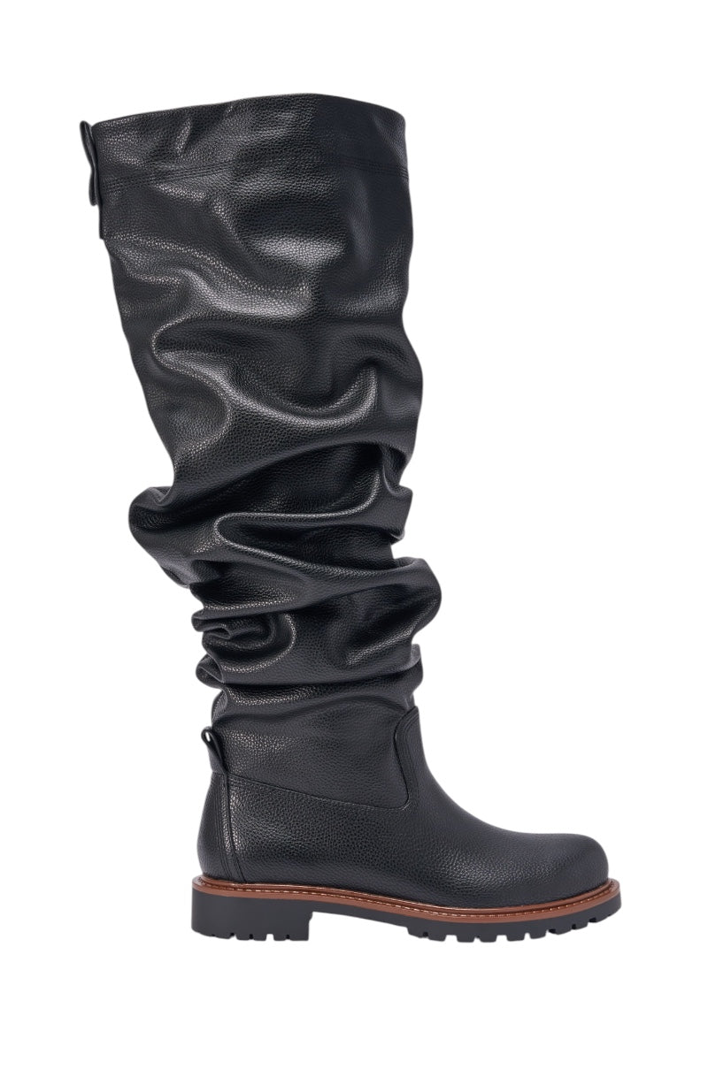 AZALEA WANG ARDIS BLACK FLAT RUCHED BOOT